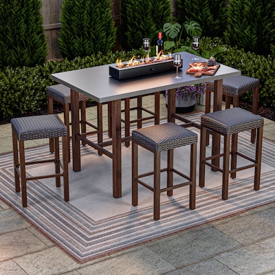 Allen Roth Channing 7 Piece Brown Wicker Bar Height Patio Set In The Dining Sets Department At Com - High Outdoor Patio Tables