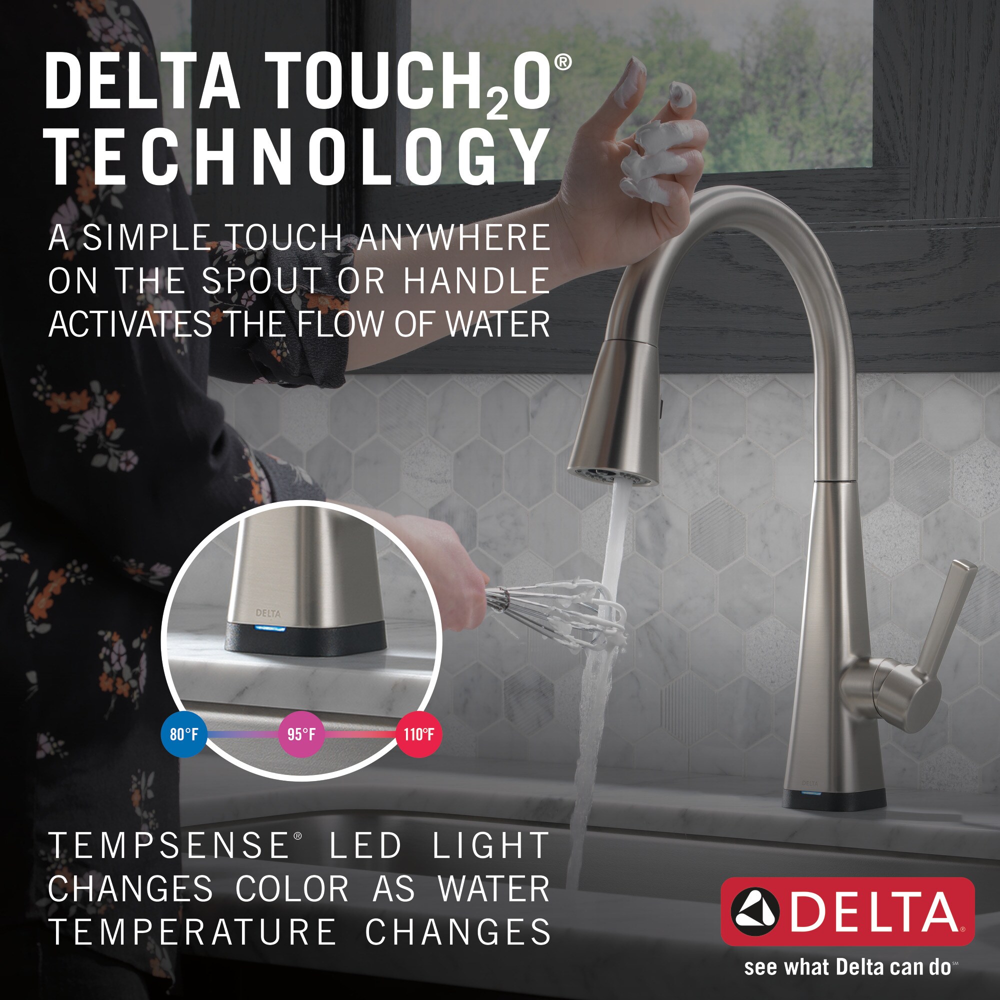 Delta Lenta Touch2O Spotshield Stainless 2 handle Pull down Touch