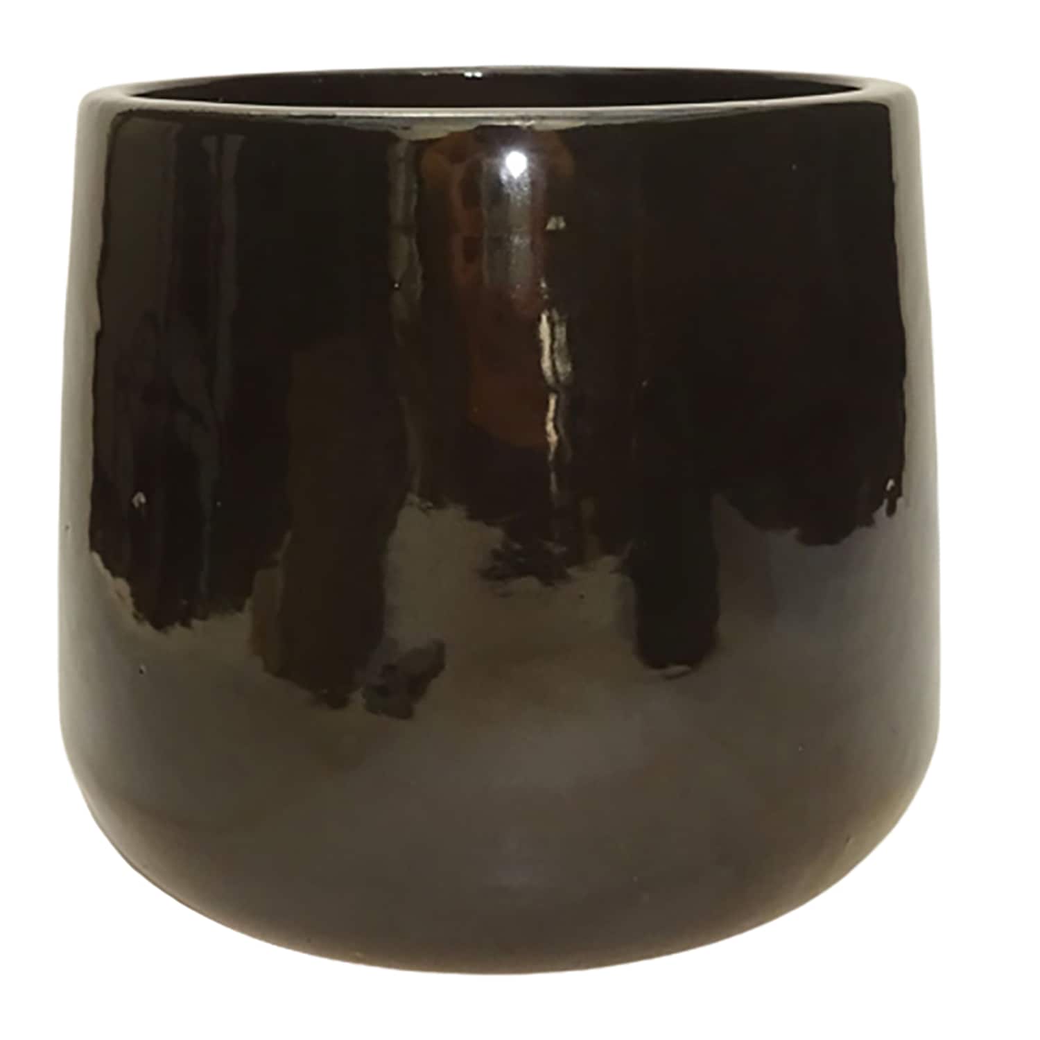 Origin 21 2401 BK Round 8.7-in W Small Black Ceramic Contemporary/Modern Indoor/Outdoor Planter with Drainage Holes