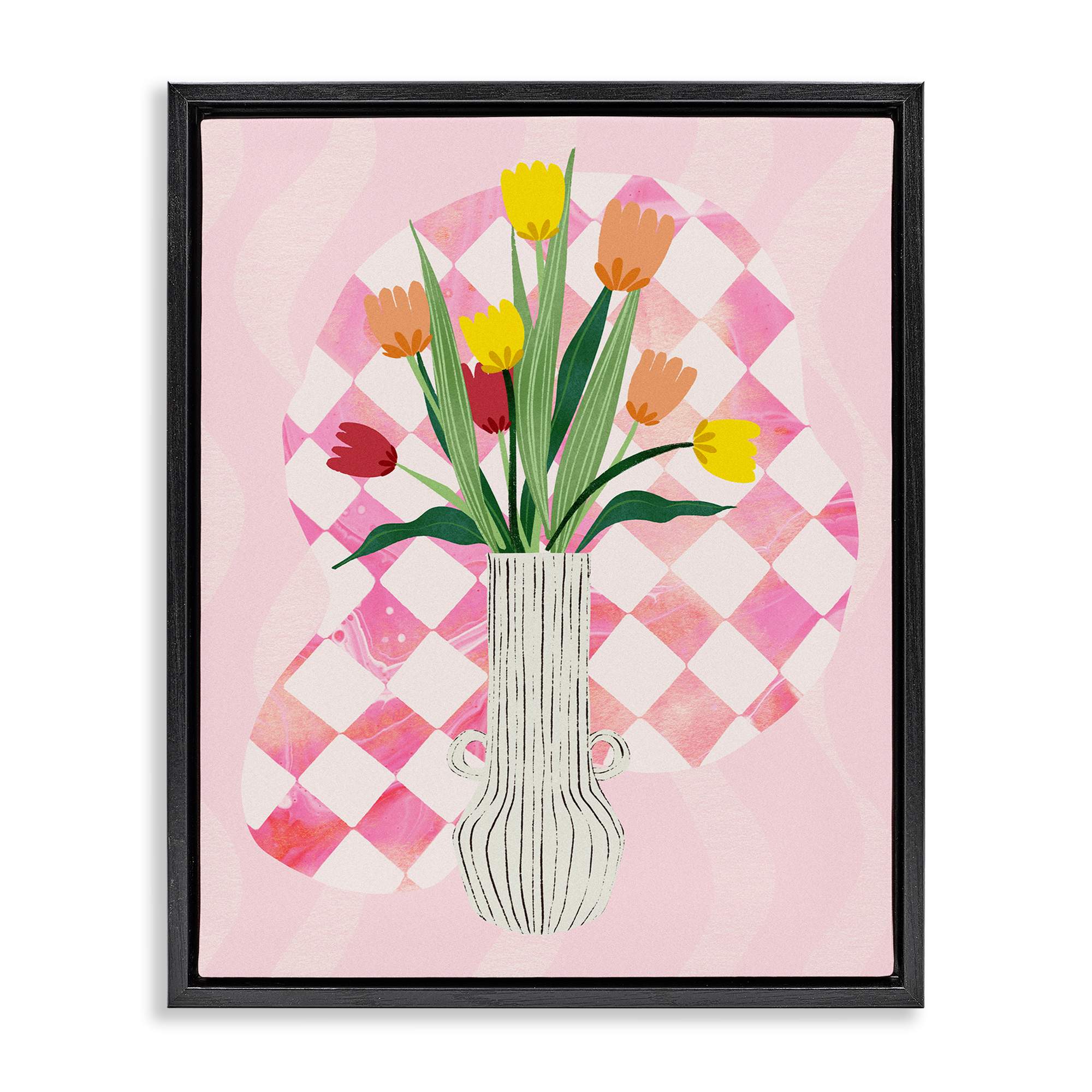 Stupell Industries BT-188-FFB-16X20 Yellow Tulip Vase on Checkered Floating Frame design by Ziwei Li