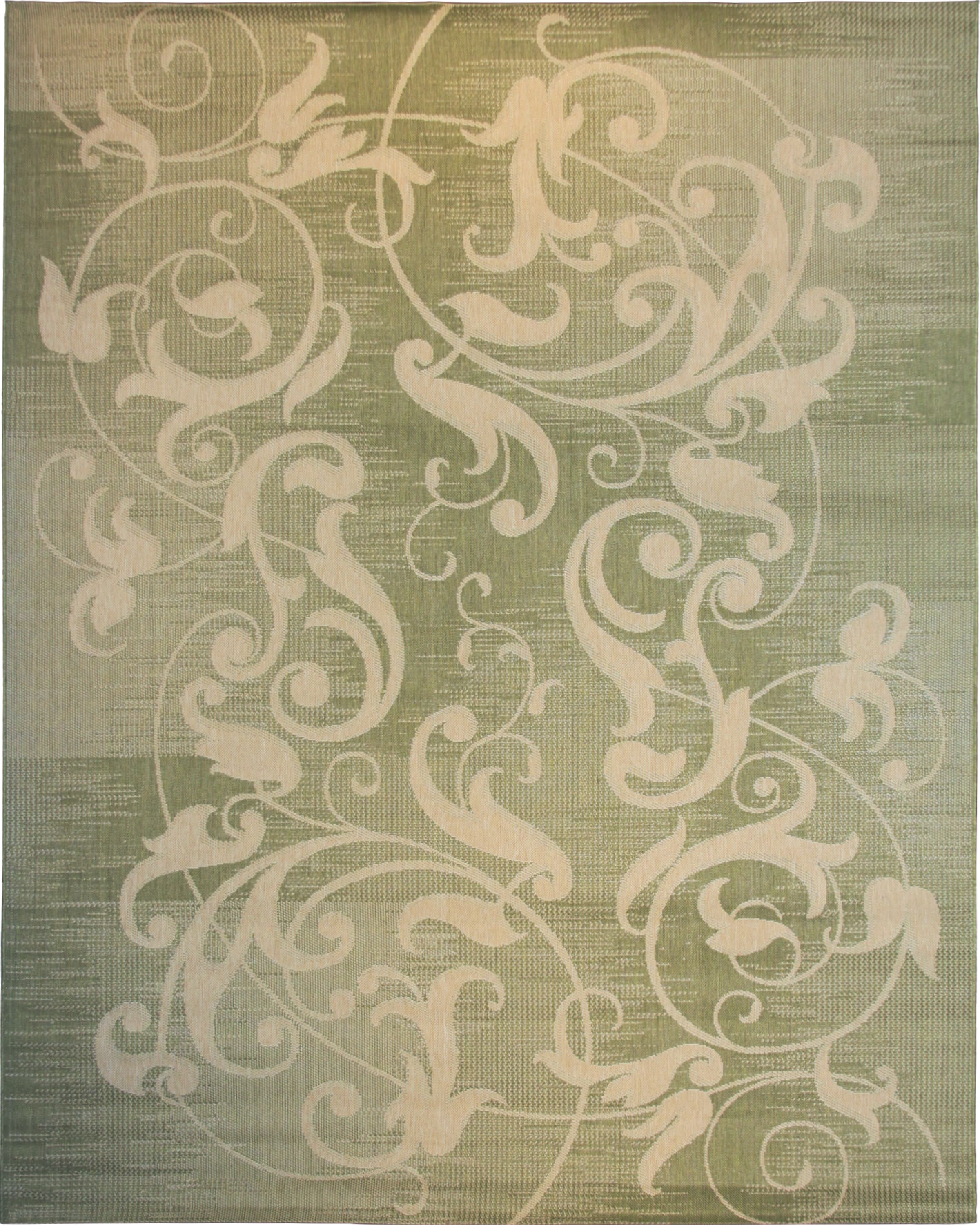  30152545-8X10 Kannapolis 8 x 10 Green and Sand Indoor/Outdoor Damask Area Rug