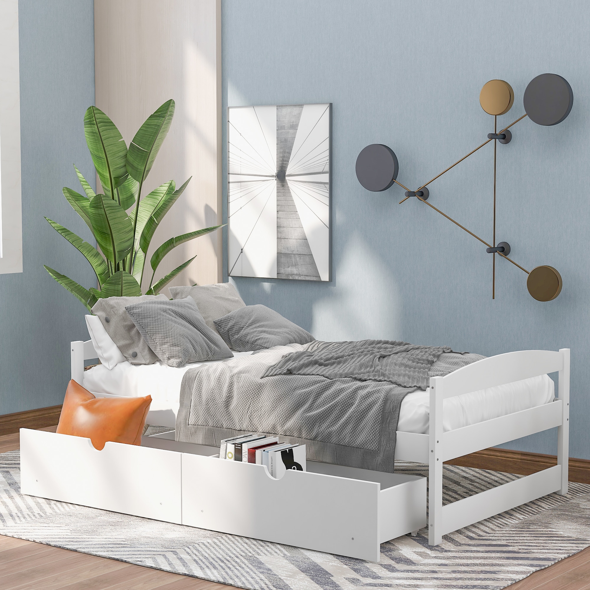 ModernLuxe WF195910AAK Twin size platform bed with two drawers white