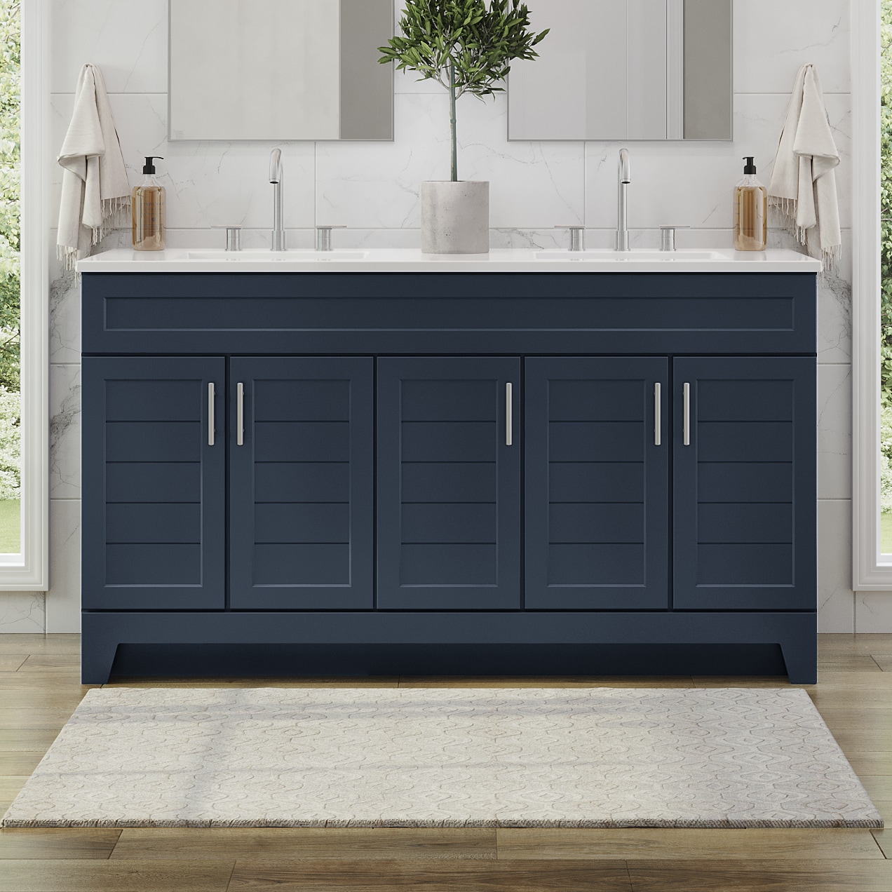 Style Selections C52S60 Kirkman 60-in Deep Ocean Blue Double Sink Bathroom Vanity with White Cultured Marble Top