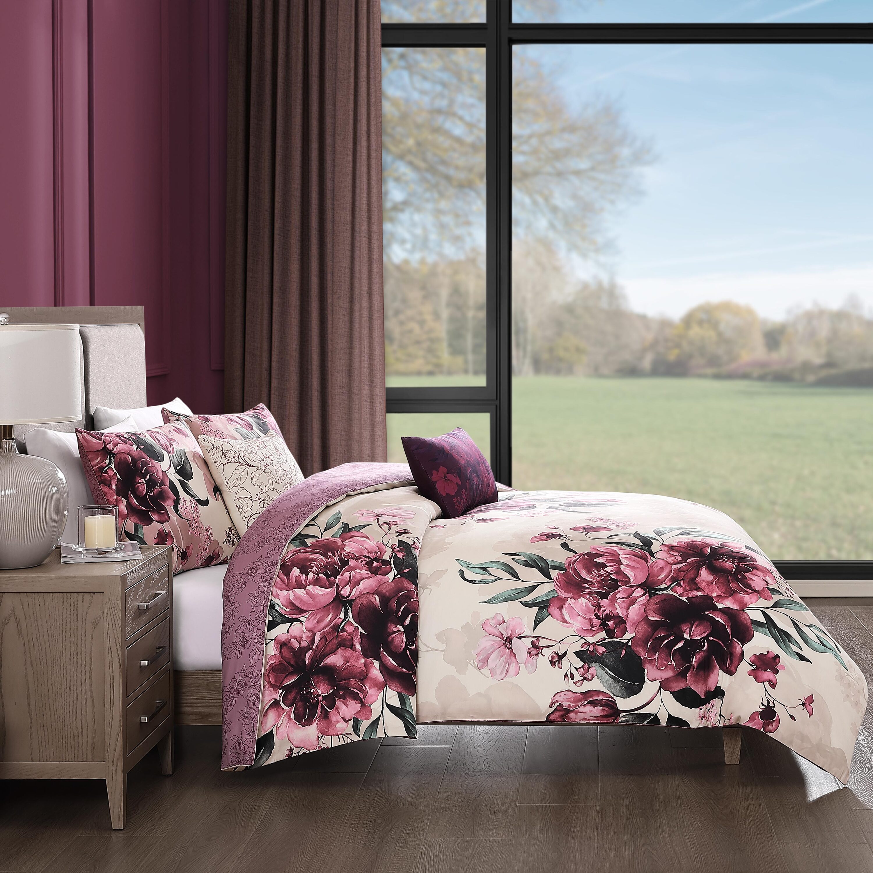 Plum Haze Queen Cotton Sateen Reversible Comforter Set