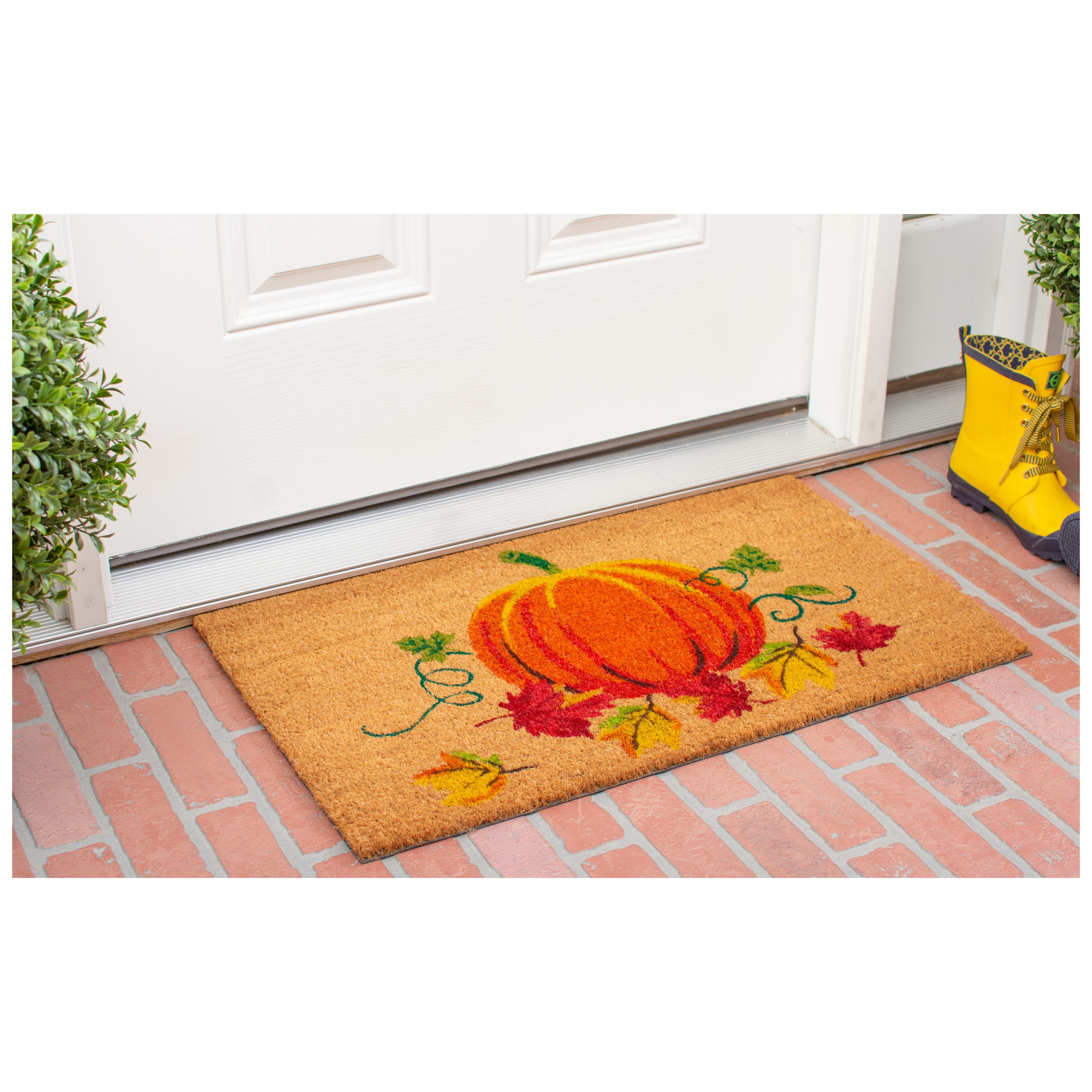 Nature's Bounty Multicolor Coir Outdoor Doormat with Pumpkin Design