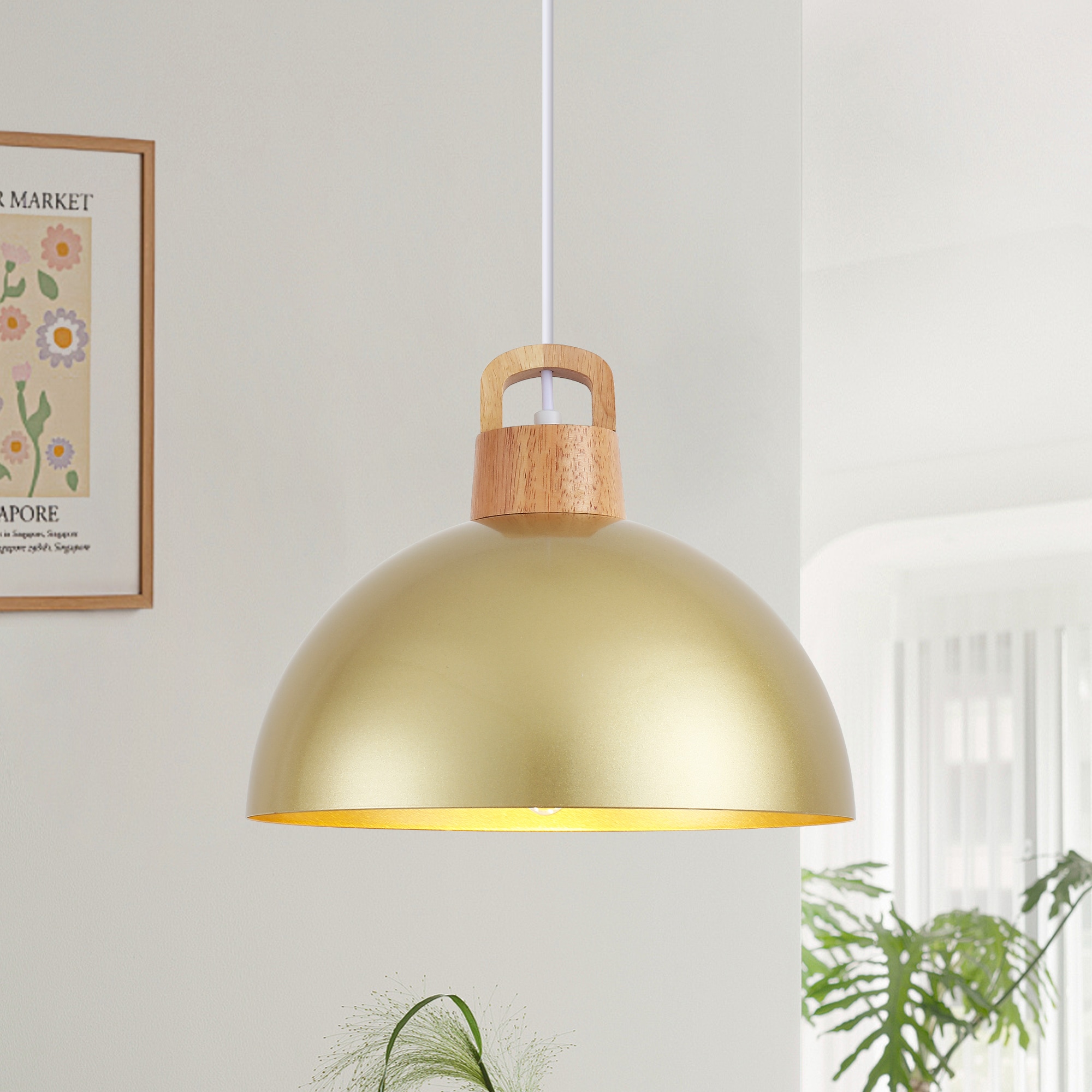 ADSENSTY 11.81inch 1 Light Gold Modern Dome Pendant Light for Kitchen Island Dining Room Bedroom