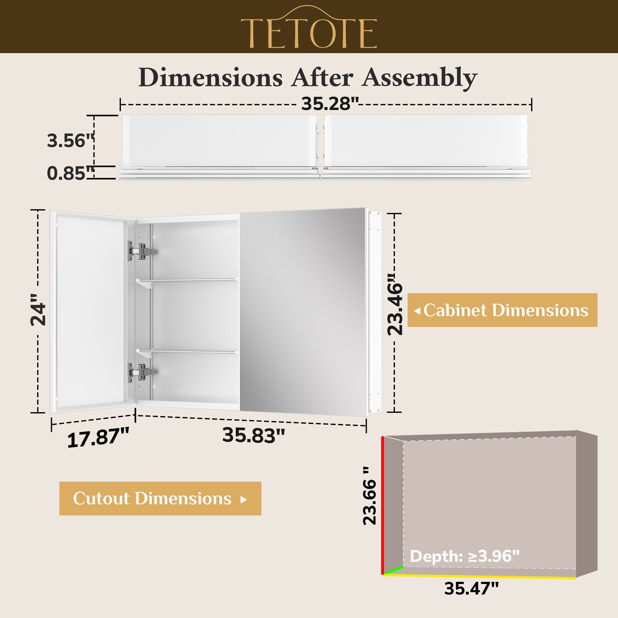 TETOTE LSC-TE-3624WH-M11 Bathroom-Medicine-Cabinets - View #10