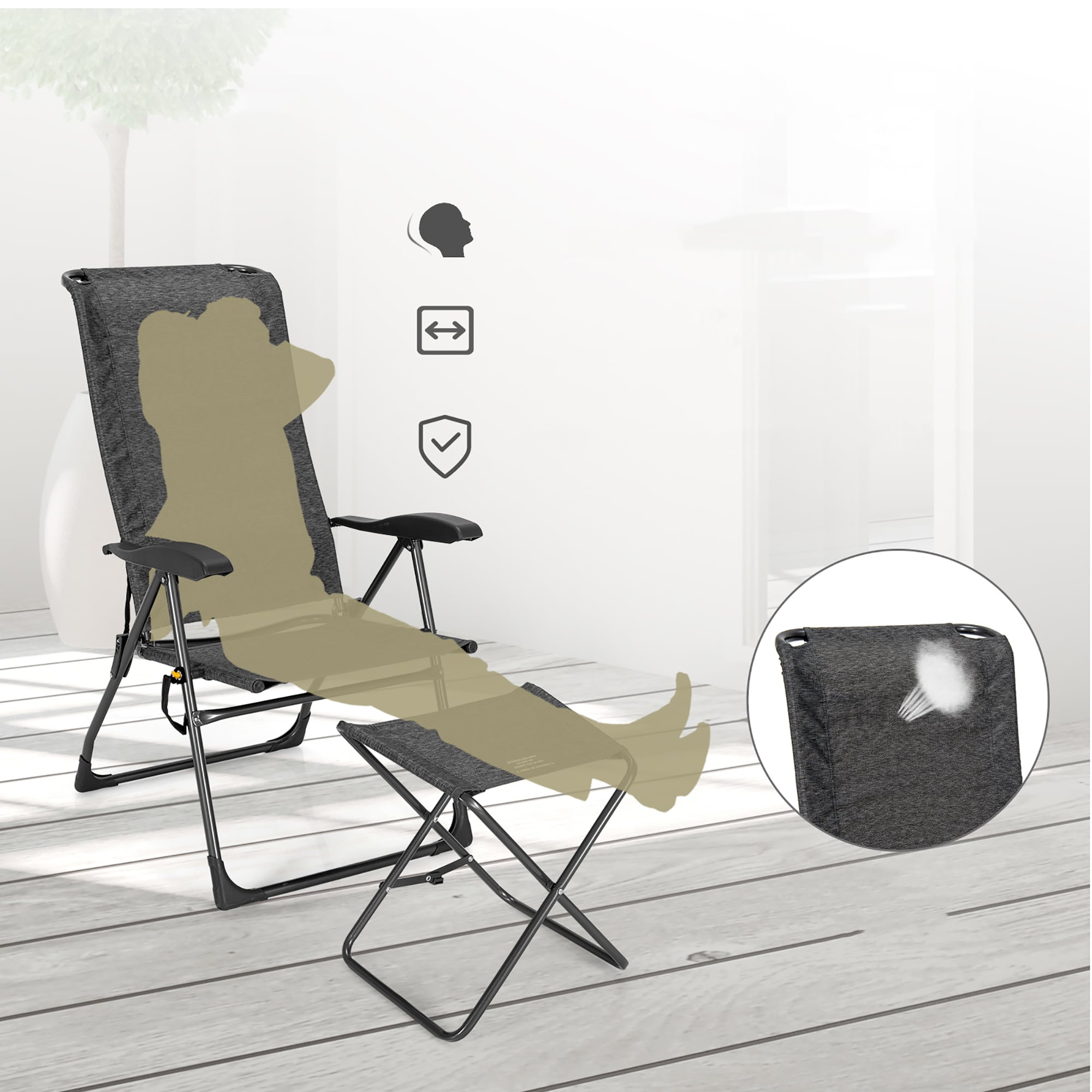 Gray Steel Folding Outdoor Patio Chair Set with Ottomans