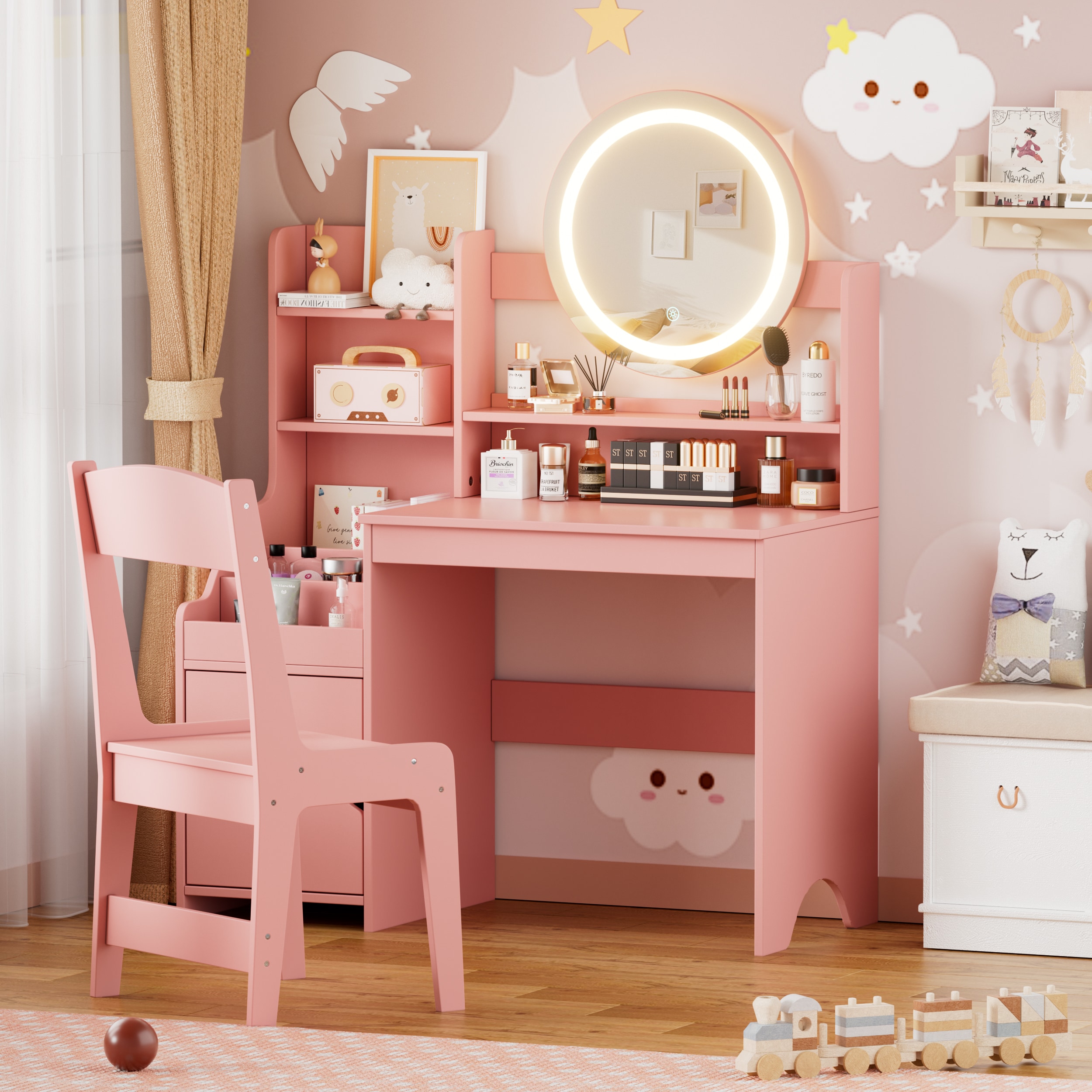 PAKASEPT TTAK012-PWXY250318 35.4-in Pink Makeup Vanity