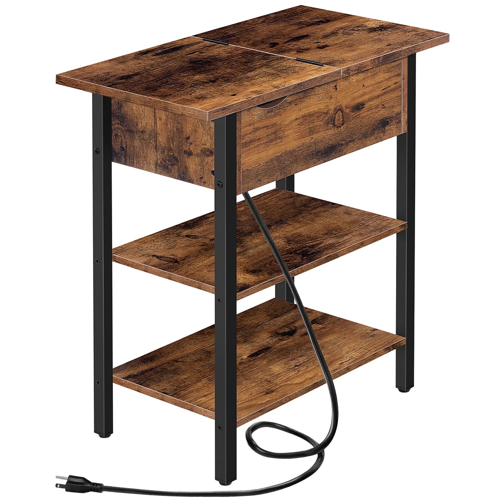 Slickblue - 18.9 W x 25.2 H Brown/Black Particleboard and Metal Industrial End Table with Flip-To...