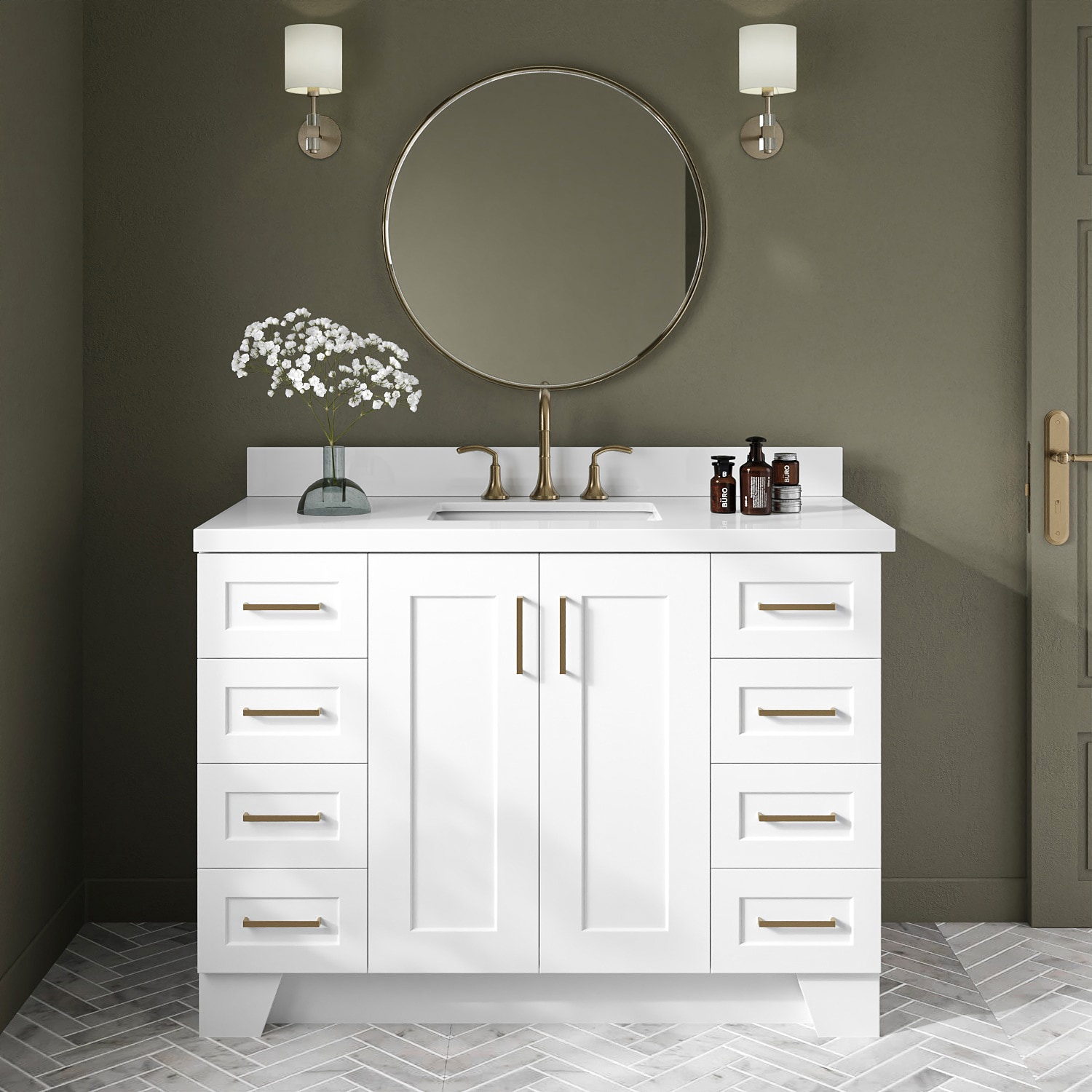 ARIEL Taylor 48-in White Undermount Single Sink Bathroom Vanity with Pure White Quartz Quartz Top