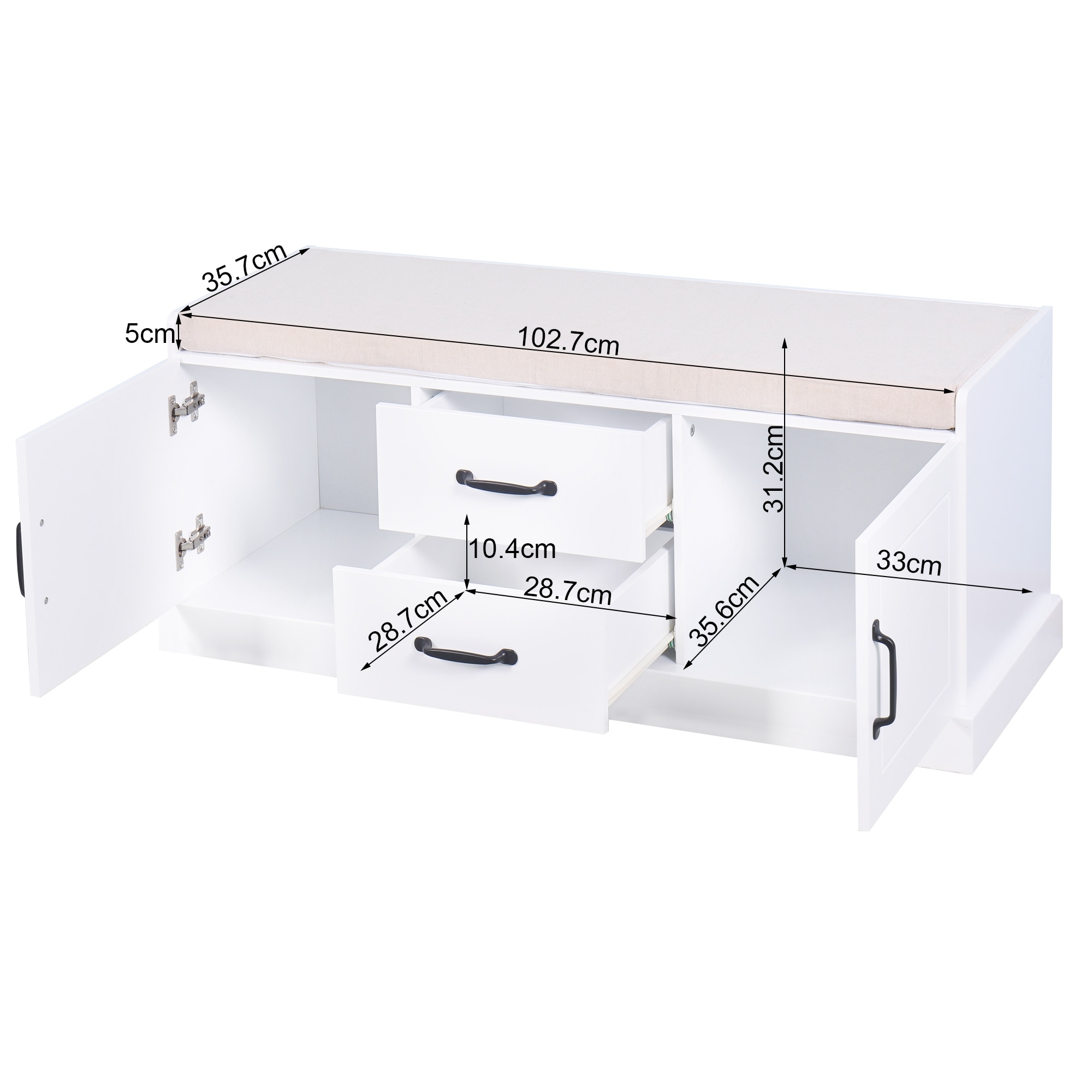 Yiekholo Casual White Accent Bench with Storage Bench 46-in x 18.3-in x 7-in