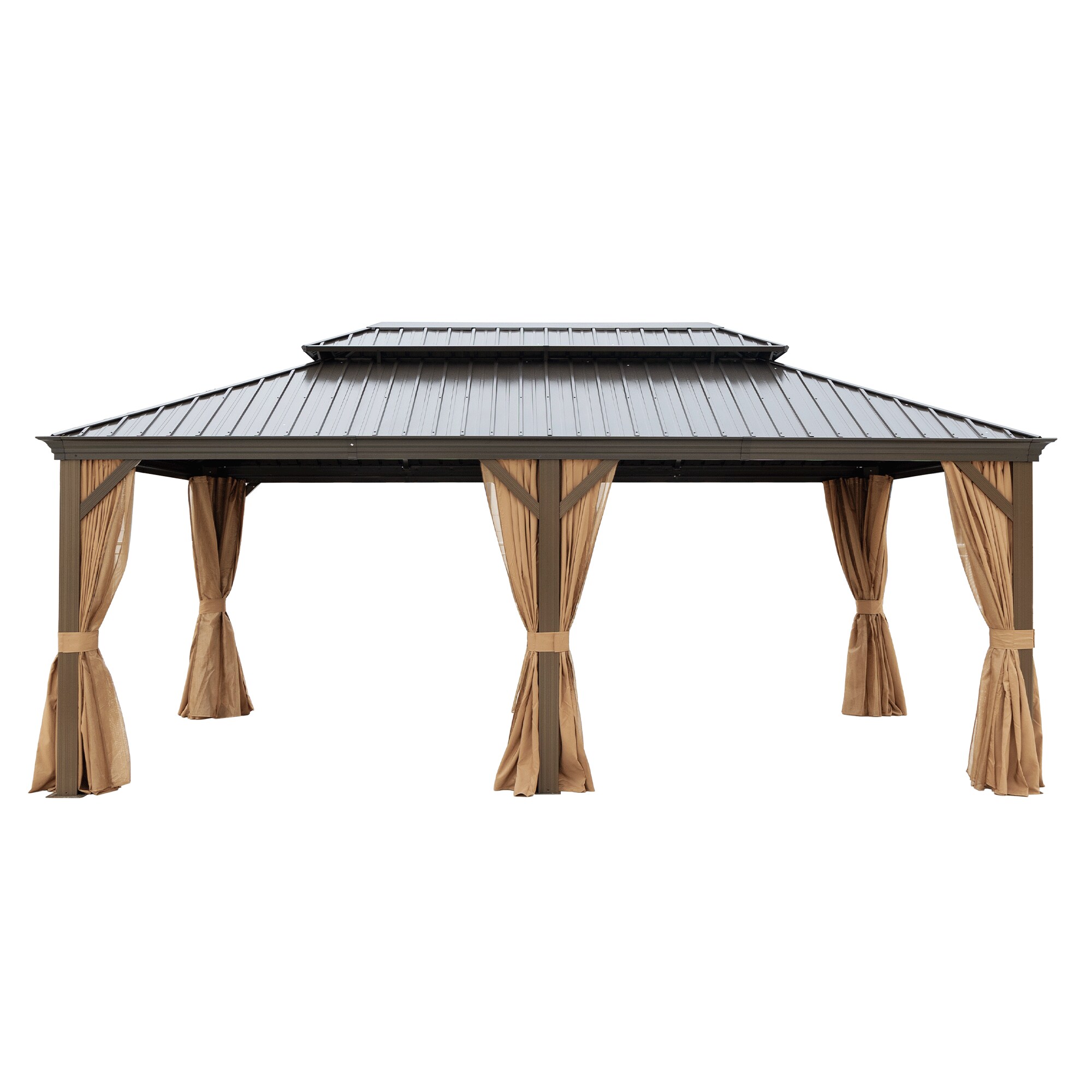 Mondawe 20-ft x 12-ft Rectangle Brown Metal Steel Roof Gazebo with ...