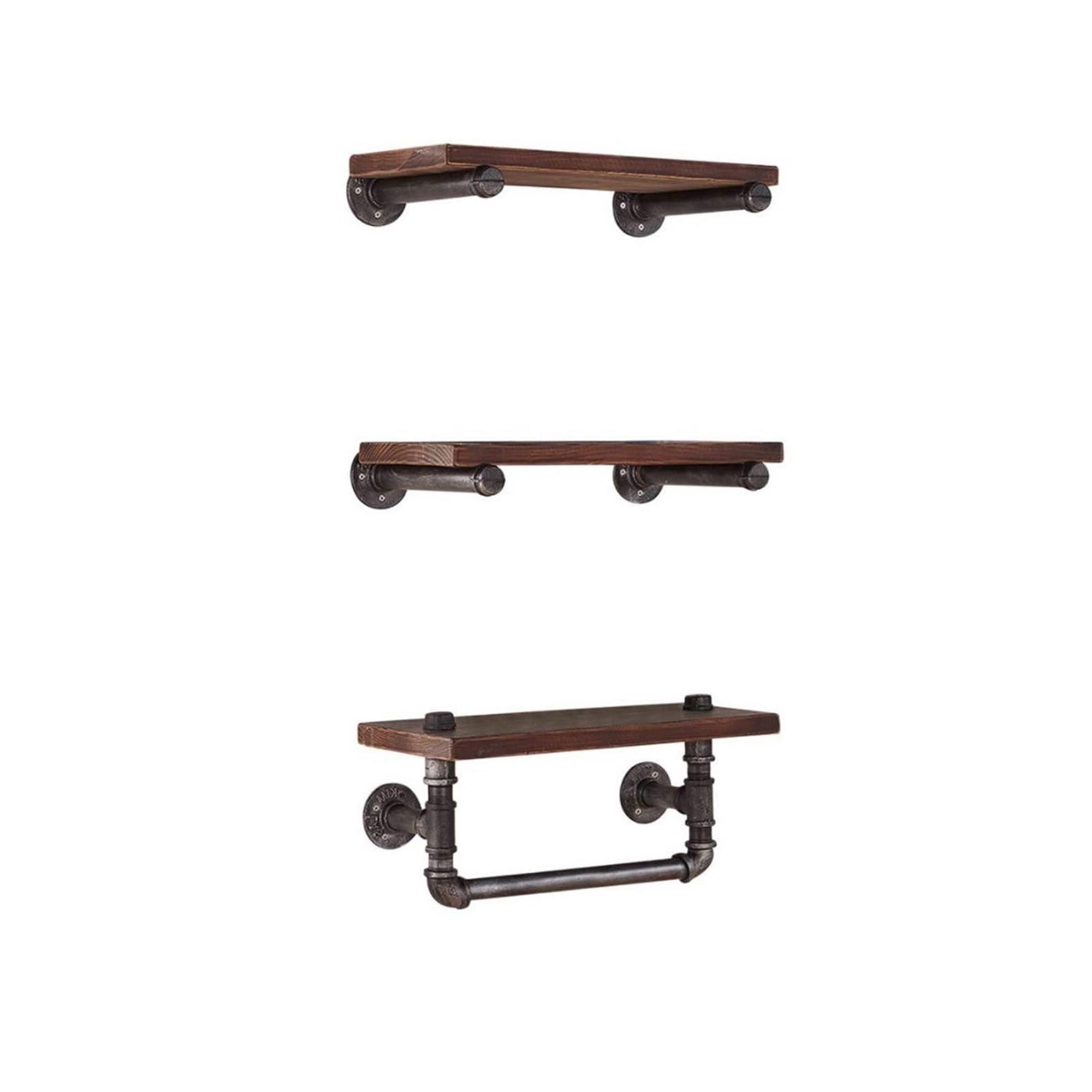 Benzara BM238326 9-in L x 20-in D x 9-in H Brown Wood Rectangular Bracket Shelf (3 Shelves)