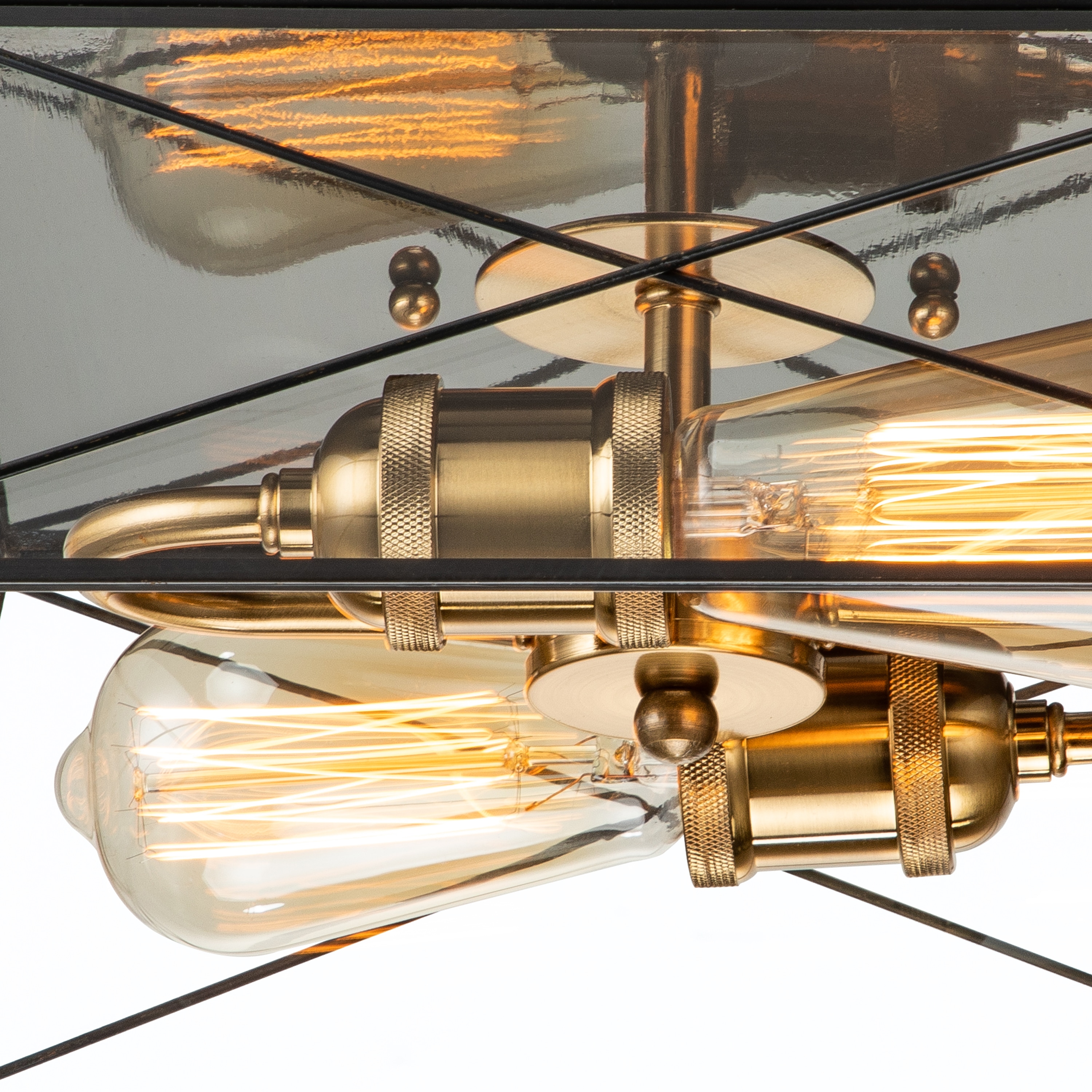 Modern Barn-Style Dark Bronze and Brass 11.75" Flush Mount with Clear Glass