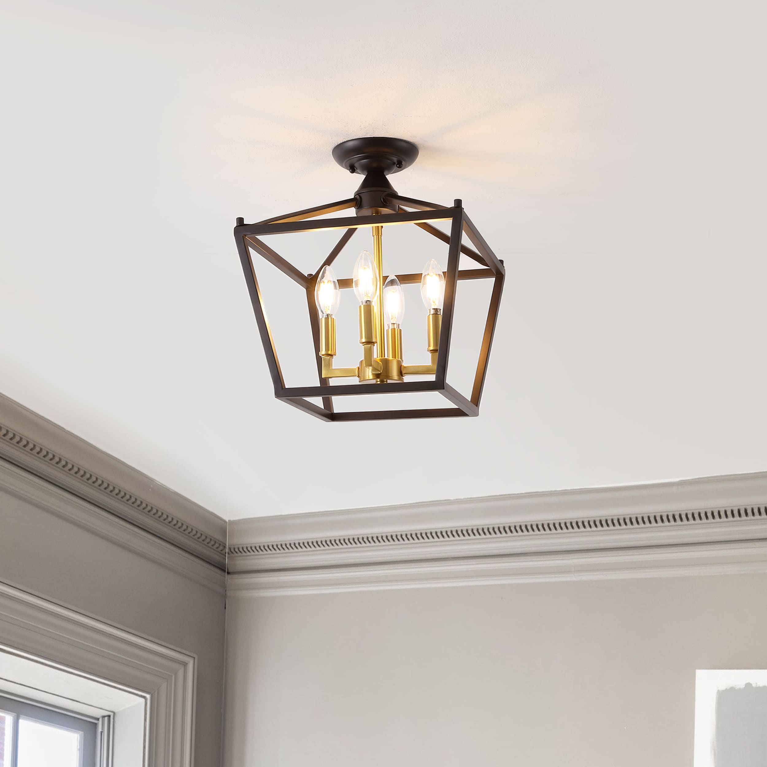 JONATHAN  Y JYL7610G Plains Mini Lantern 12" Iron Pagoda Farmhouse 1 -Light 12-in Black Semi Flush Mount Light