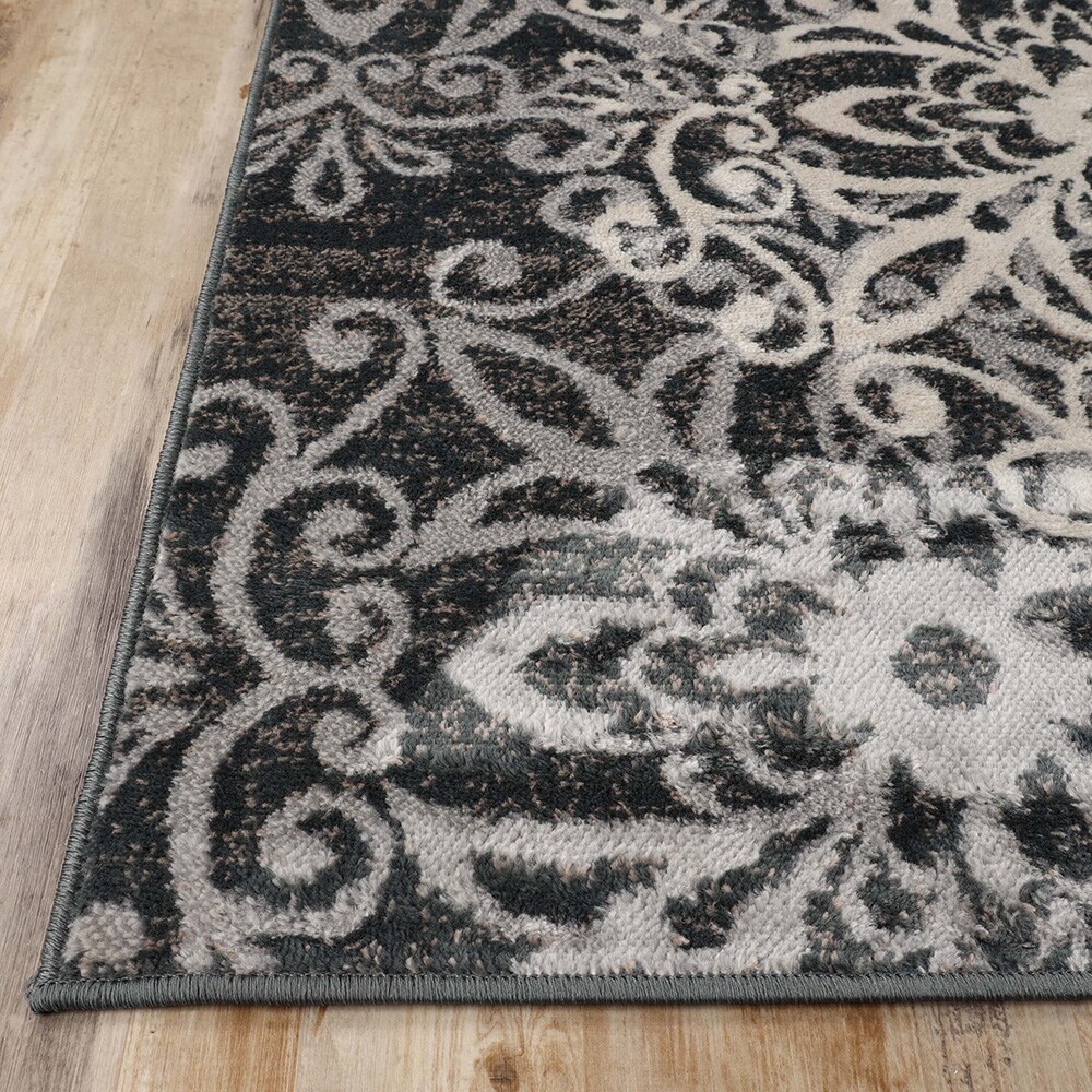 Slate Floral Medallion 4' x 6' Synthetic Area Rug