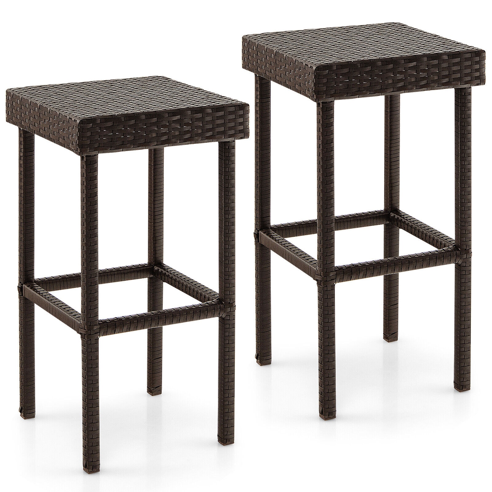Slickblue D-CO-2-FC26401PN Set of 2 Mixed Brown 29H Rattan Seat Backless Bar Stools – Armless Steel Frame – Backyard Seating