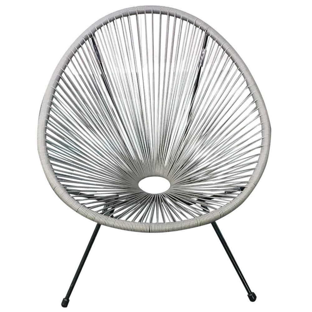 HIGHLANDERHOME GRAYACAPULCO1CHAIR Outdoor Chairs Black Metal Frame Stationary Egg Chair with Gray Woven Seat