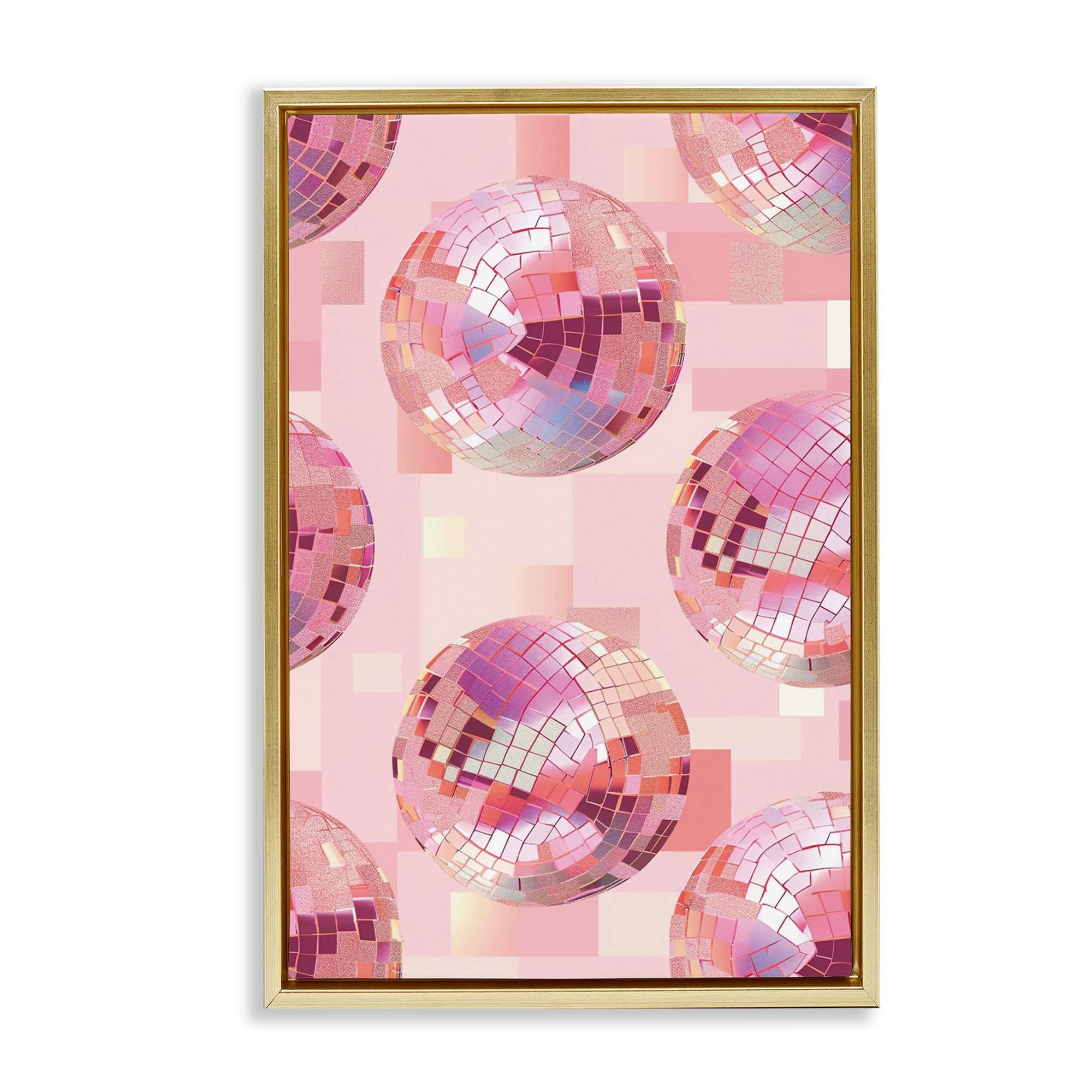 Stupell Industries BT-656-FFG-16X24 Feminine Pink Disco Balls Floating Frame design by LSR Design Studio