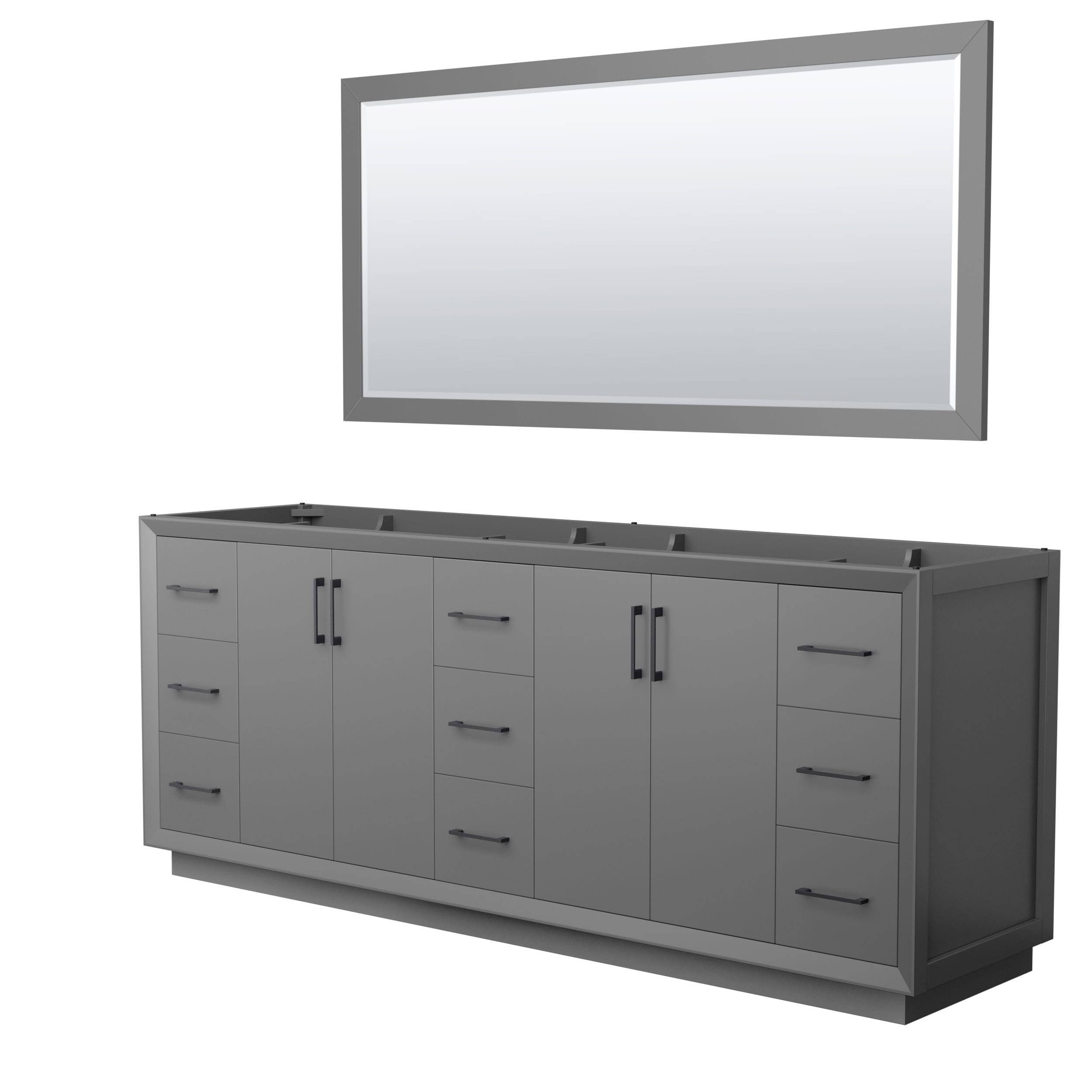Wyndham Collection WCF414184DGBCXSXXM70 Strada 84-in Dark Gray with Matte Black Trim Bathroom Vanity Base Cabinet without Top (Mirror Included)