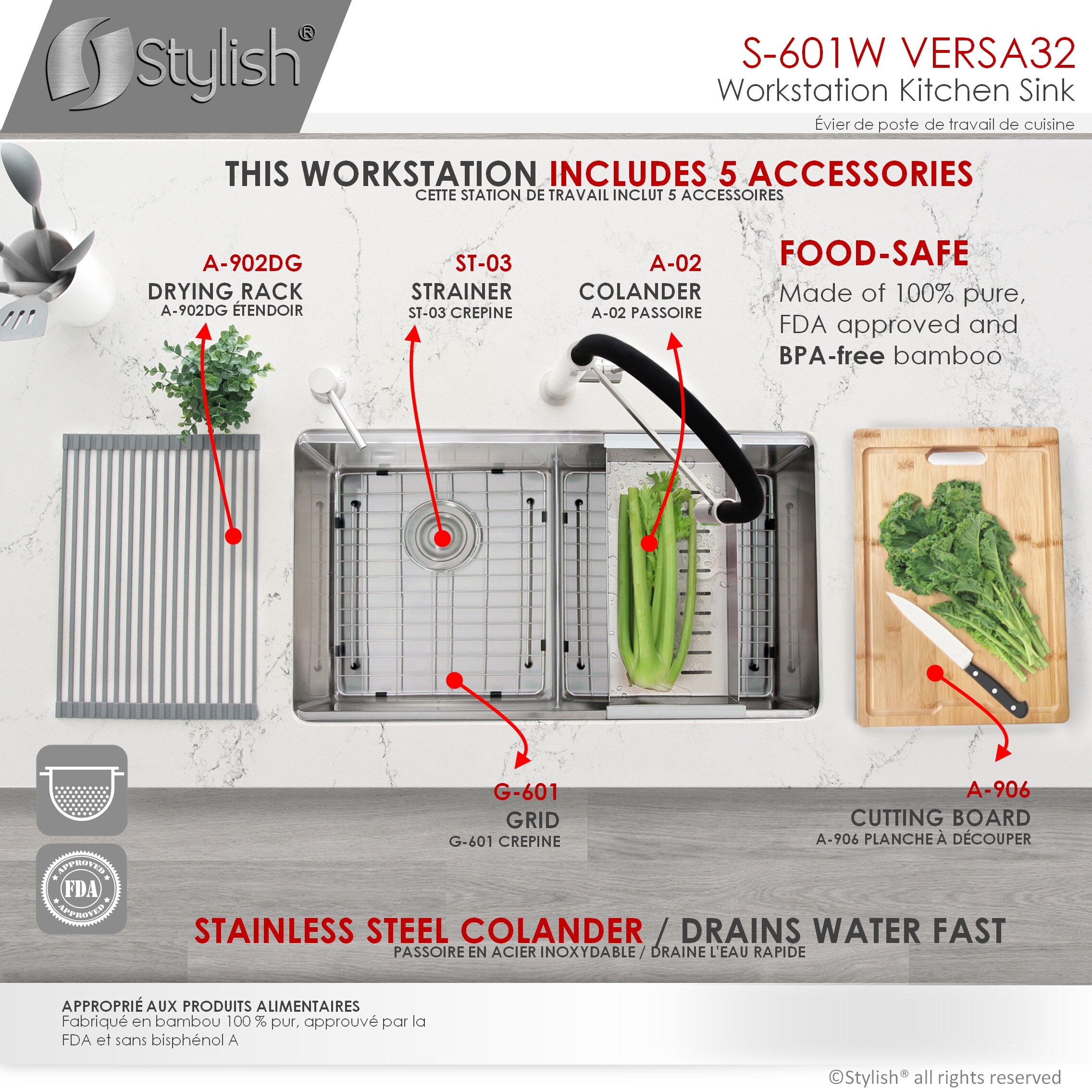 Stylish S-601W1 Kitchen-Sinks - View #7