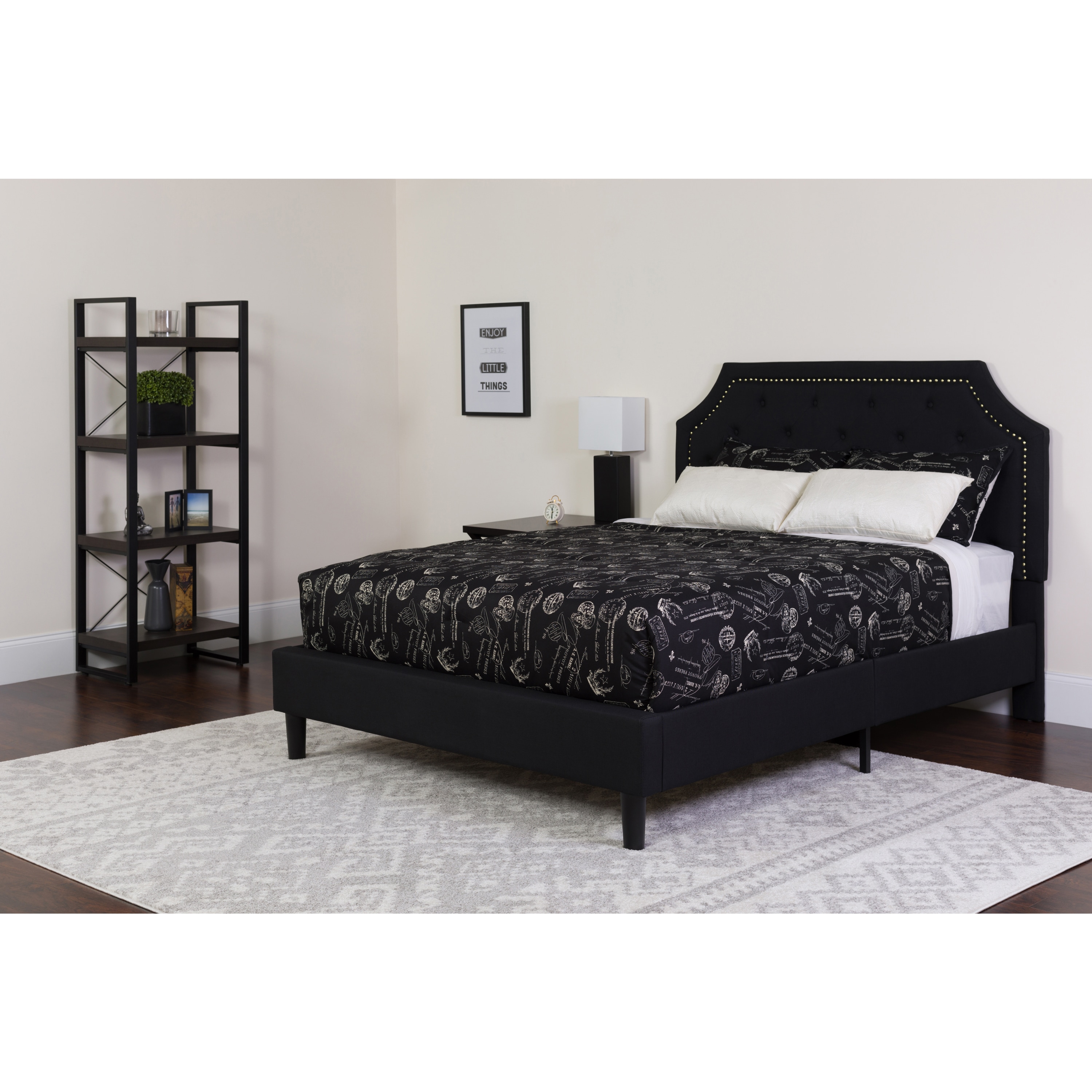 Emma + Oliver - Queen Arched Tufted Platform Bed/Memory Foam Mattress in Black Fabric