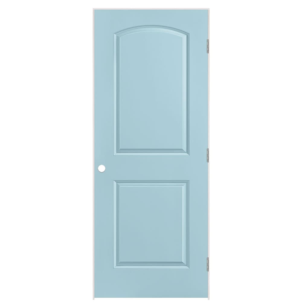 Masonite 1317812 32-in x 80-in Sea Mist Solid core 2-panel round top Left hand Smooth Prefinished Molded composite Flat Jamb Single Prehung Interior Door