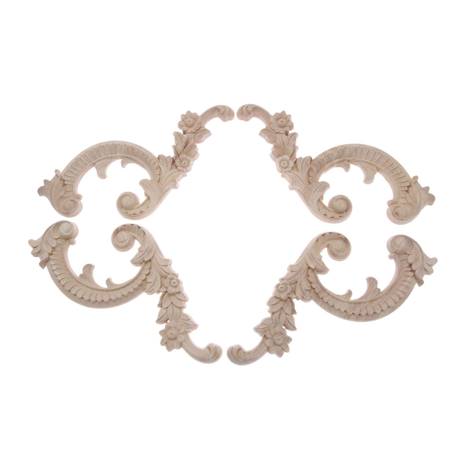 Etokfoks  wood carved appliques 2 pairs 9 84 x 3 94 in 25 x 10 cm unpainted rubber wood decorative furniture accents for diy