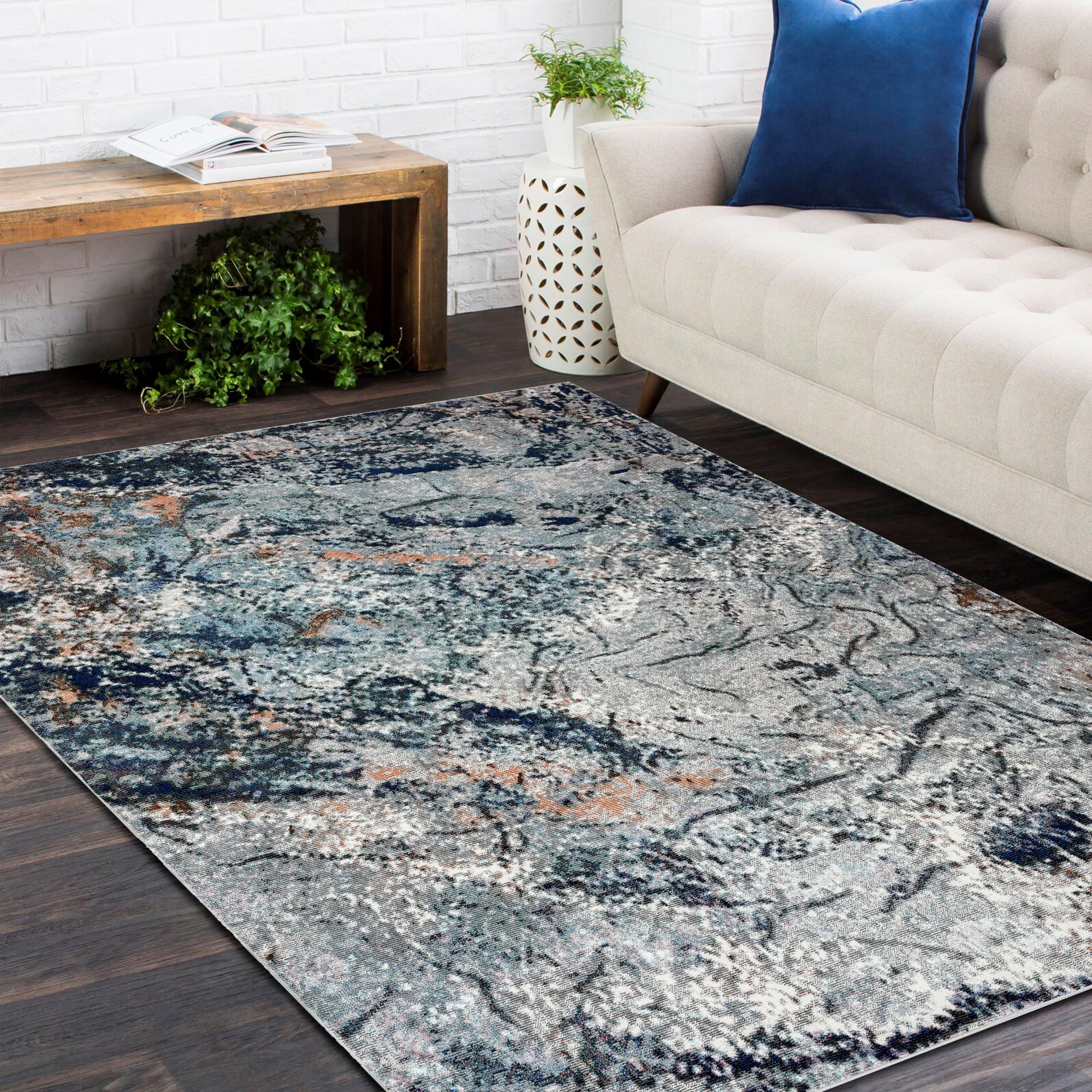 LR Home 0318A0084934J8 5 x 7 (ft) Loomed Polypropylene Gray/Navy/White/Multi Rectangular Indoor Abstract Rustic Area rug