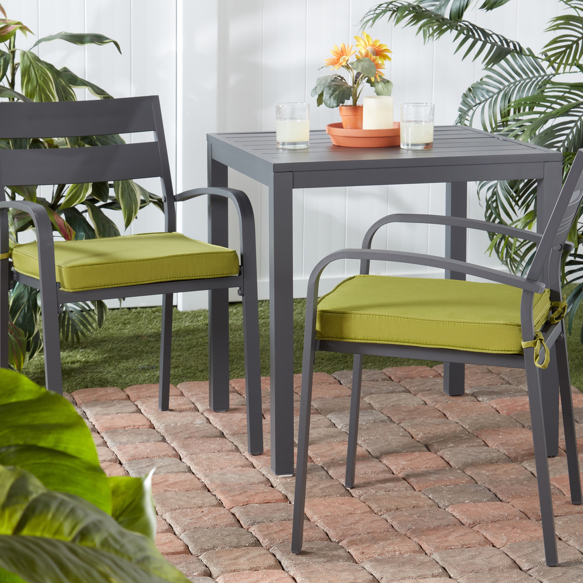 Kiwi Green 18" Square Outdoor Chair Pad Set with UV-Resistant Fabric