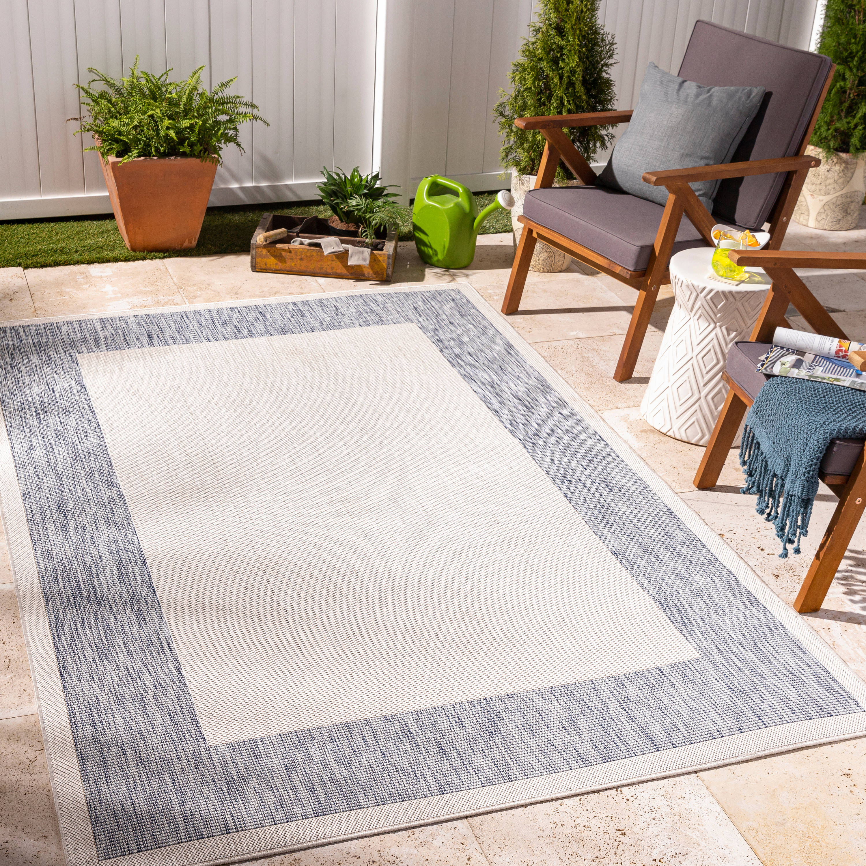 Livabliss TRG2367-71010 Tuareg 8 x 10 (ft) Polypropylene Gray Rectangular Indoor/Outdoor Border Farmhouse/Cottage Area rug