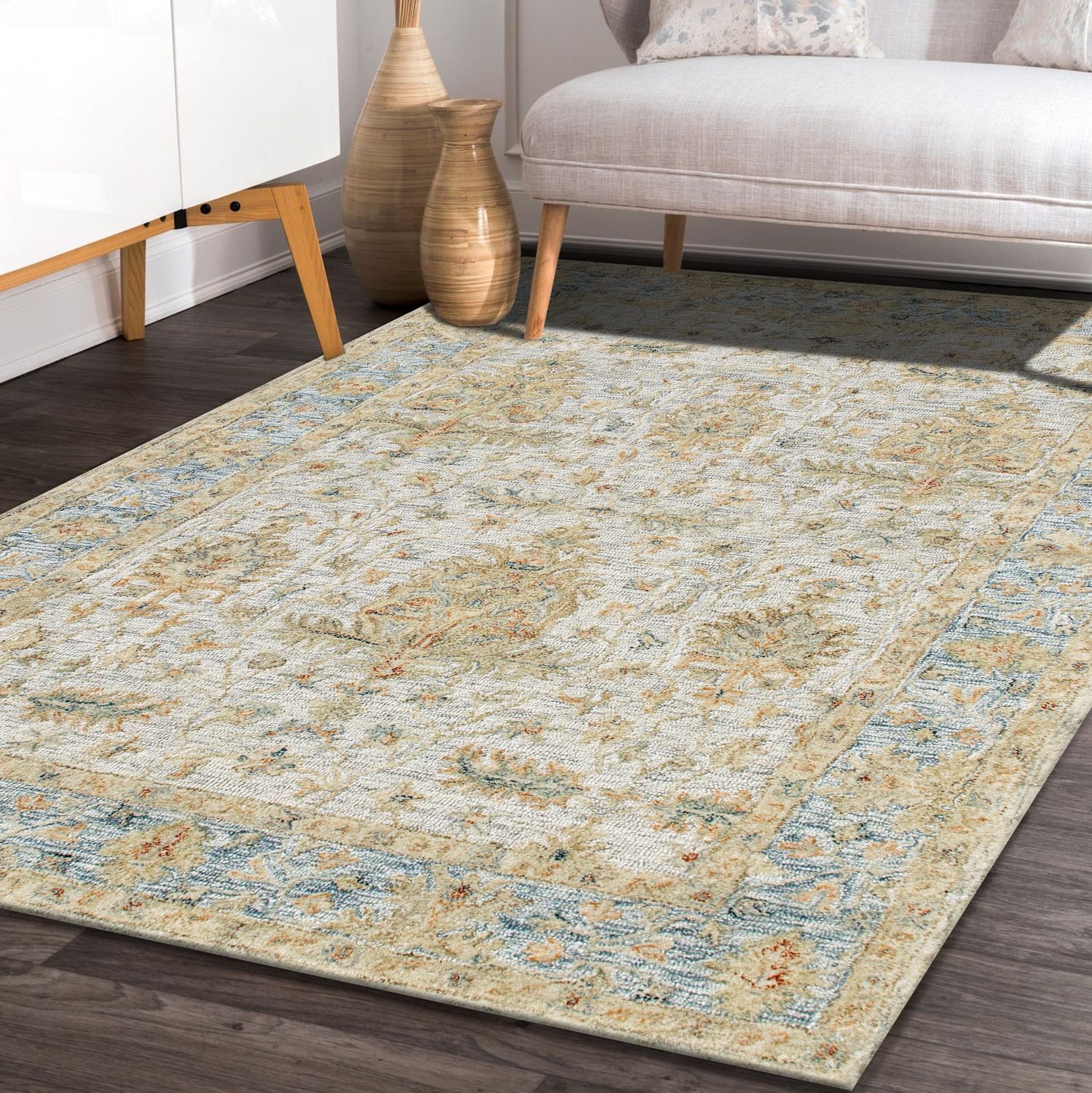 LR Home 9404A1084934J8 9 X 12 Wool Blue/Taupe/Cream Indoor Abstract Area Rug