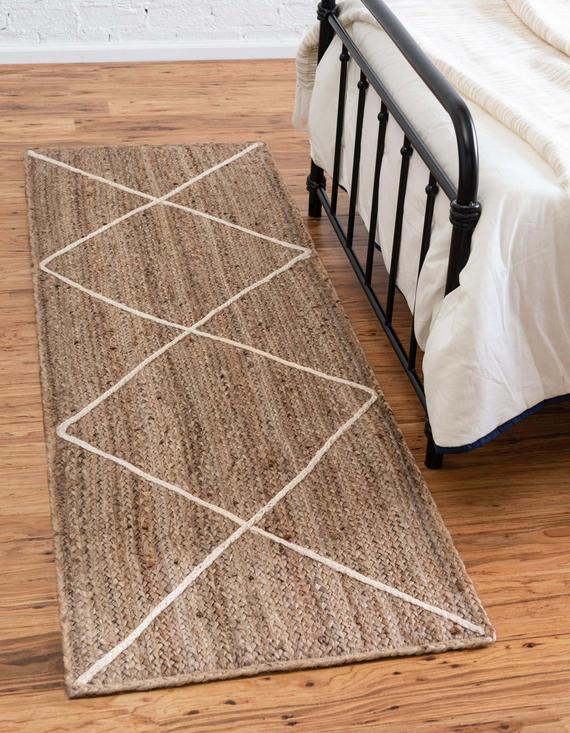 Unique Loom 3146851 Braided Jute 2 x 8 Braided Jute White Indoor Solid Runner Rug