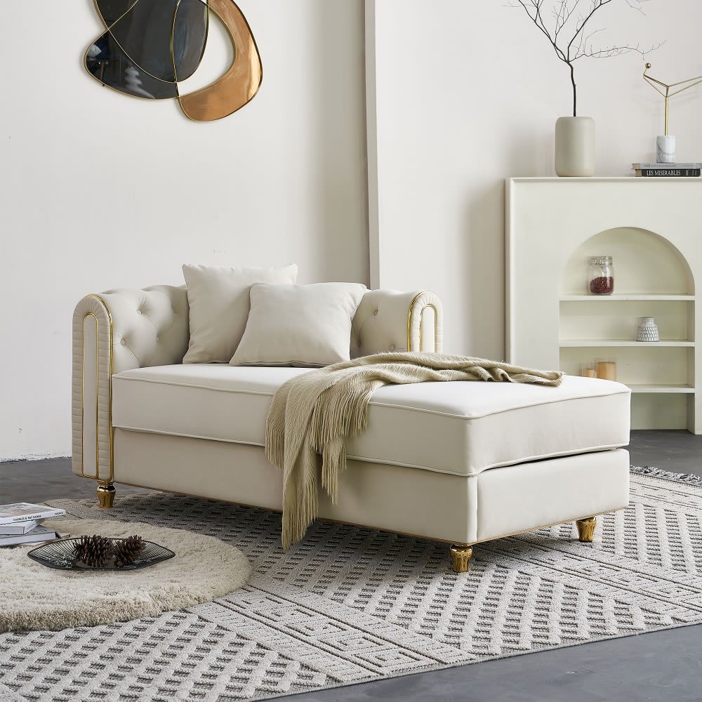 Coolbibila 67-in Beige Comfy Chaise Lounge Chair Velvet Chaise Sofa ...