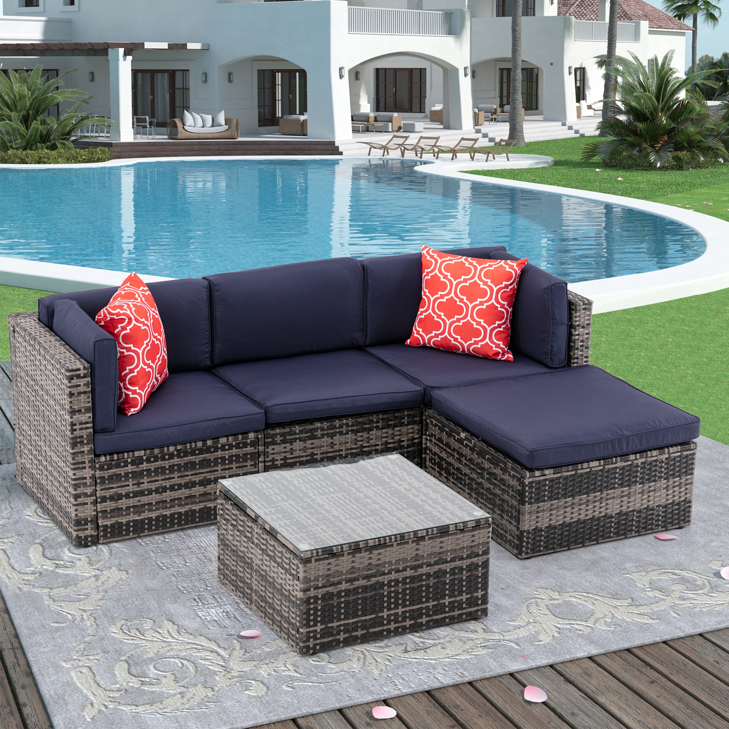 Patio Furniture 5-Piece Outdoor Sofa Set, PE Rattan Wicker