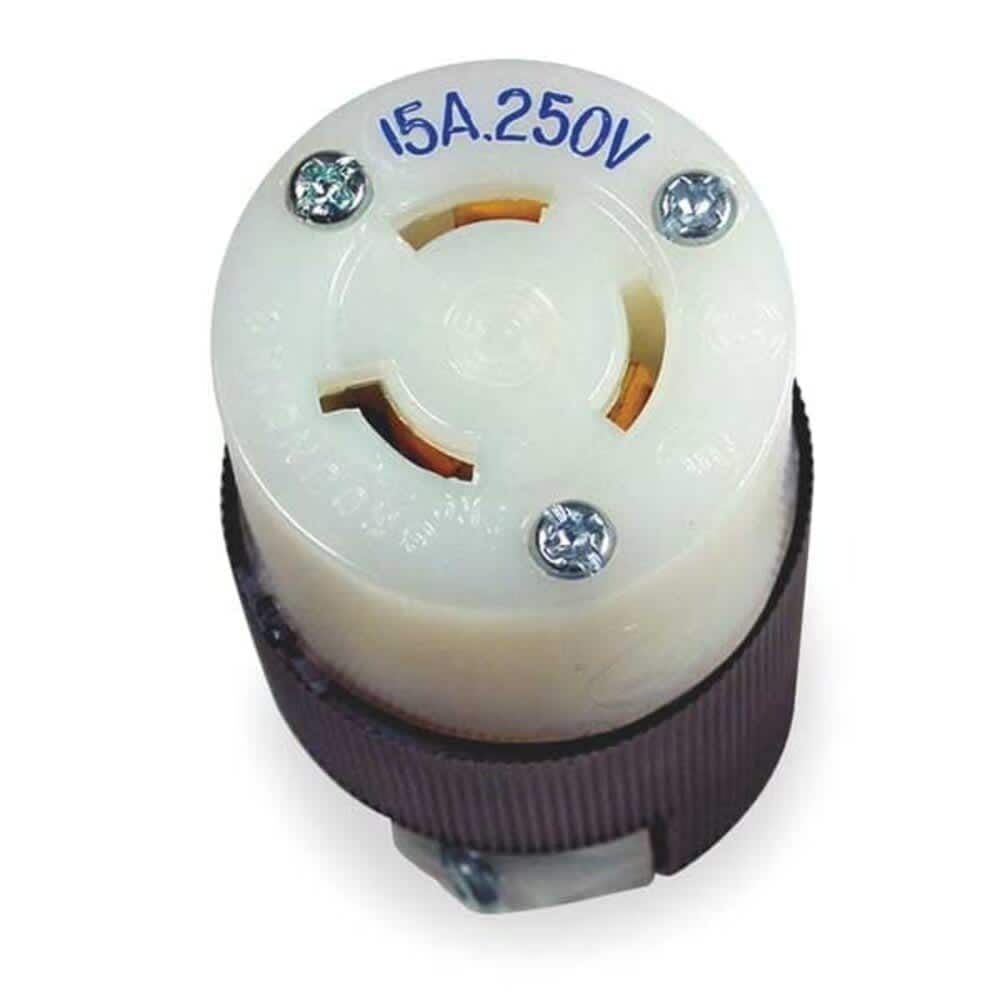 Hubbell  Wiring Device-Kellems Locking Connector L6-15R 15 A 250V AC Single Phase 2 Pole Screw Terminals Black White