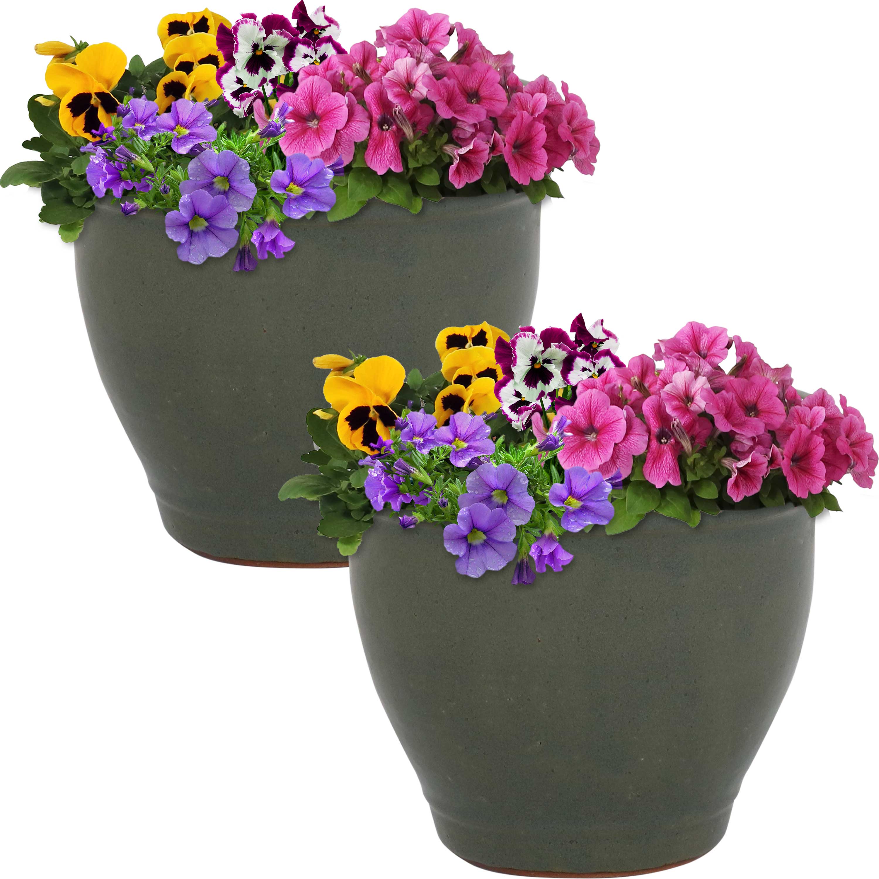 Sunnydaze Decor AP-039 2 -Pack Round 5.0-in W Small Gray Ceramic Indoor/Outdoor Planter with Drainage Holes