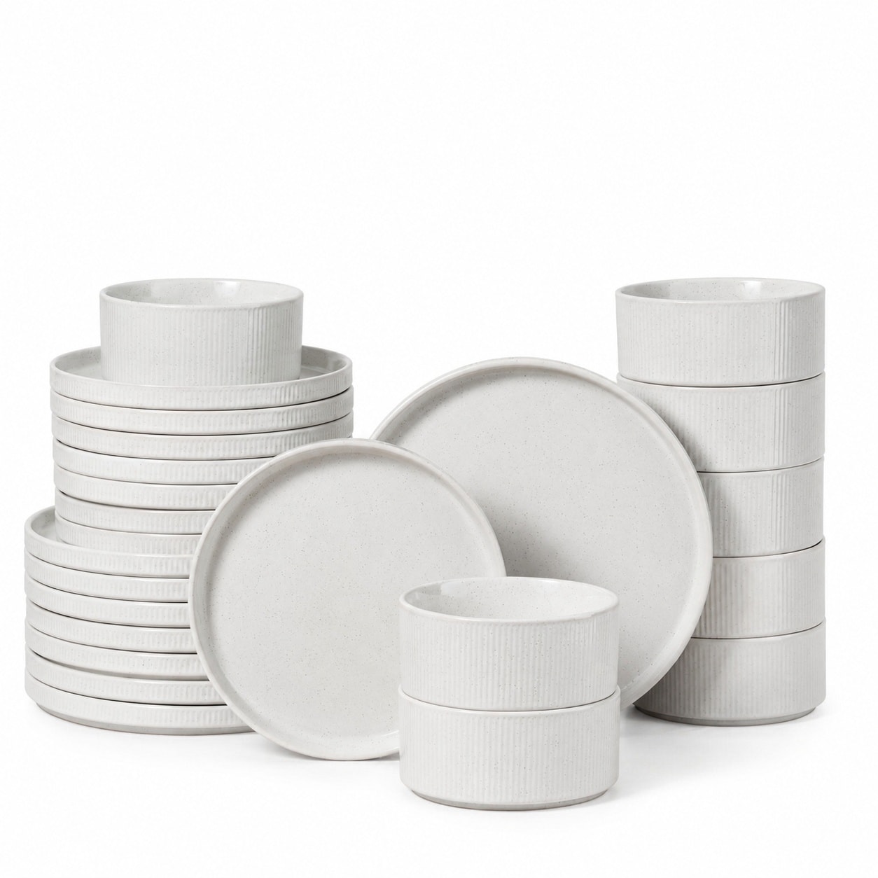 Aoibox  24 Piece Stoneware Dinnerware Set for 8 with Plates and Bowls Chip Resistant Speckled White Porcelain