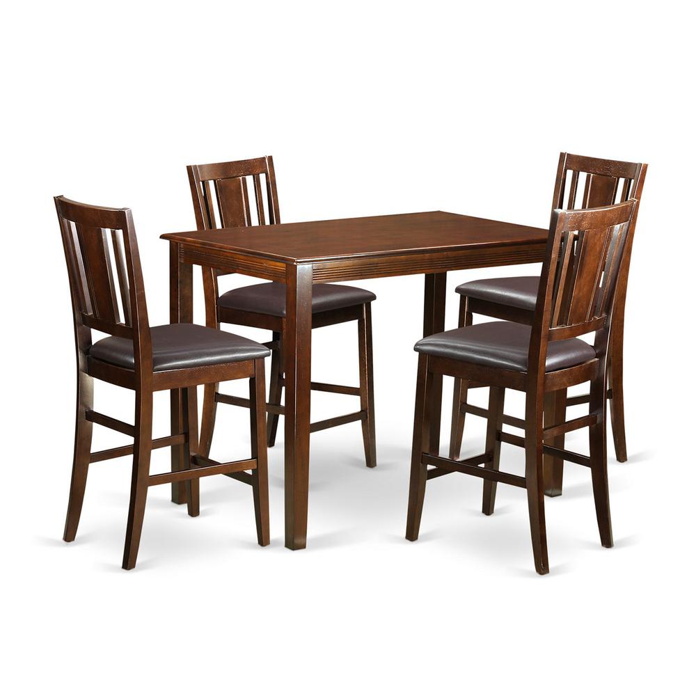 East West Furniture YABU5-MAH-LC 5 PC counter height Dining room set pub Table and 4 Kitchen bar stool