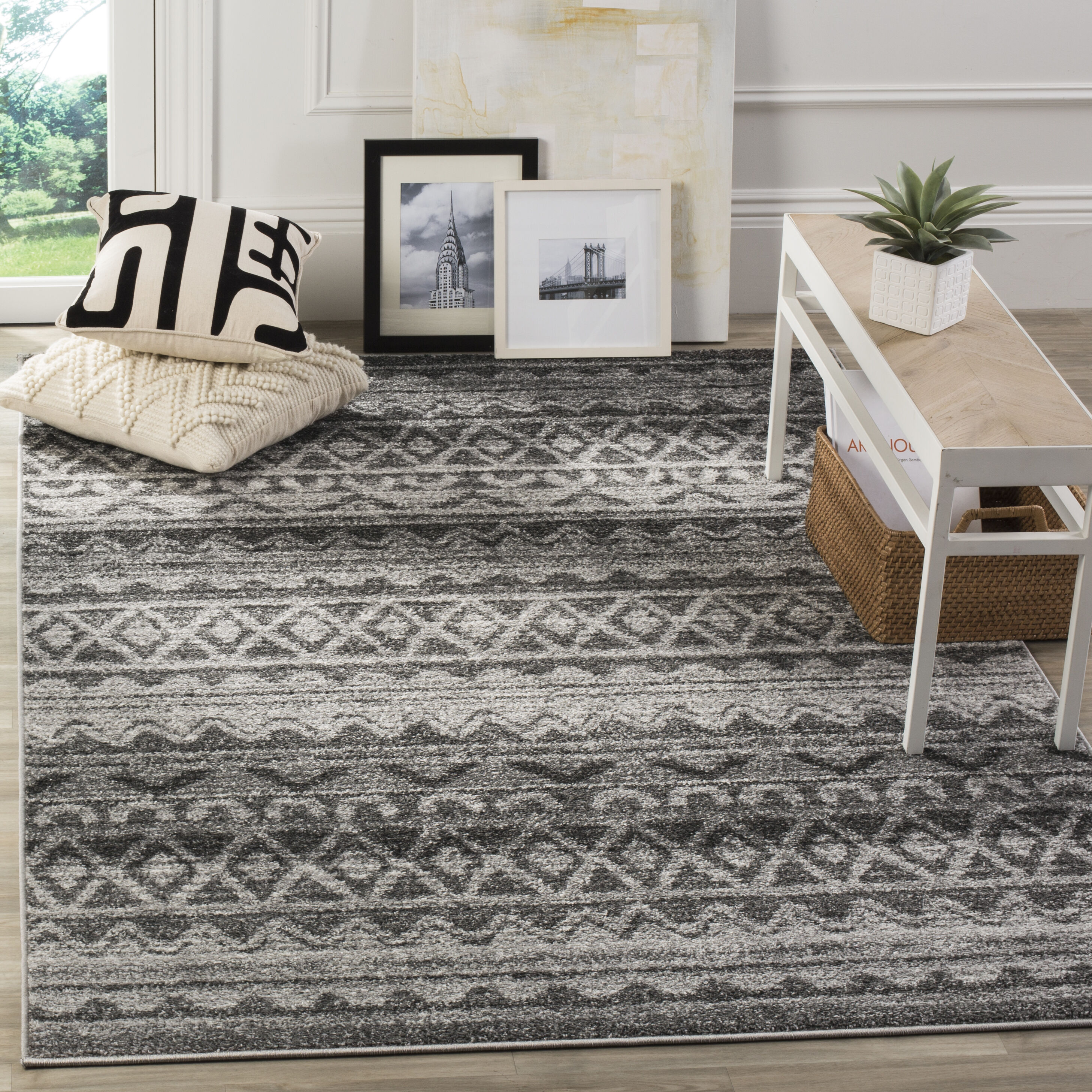 Safavieh ADR119N-4 Adirondack Gage 4 x 6 (ft) Loomed Polypropylene Ivory/Charcoal Rectangular Indoor Abstract Lodge Area rug