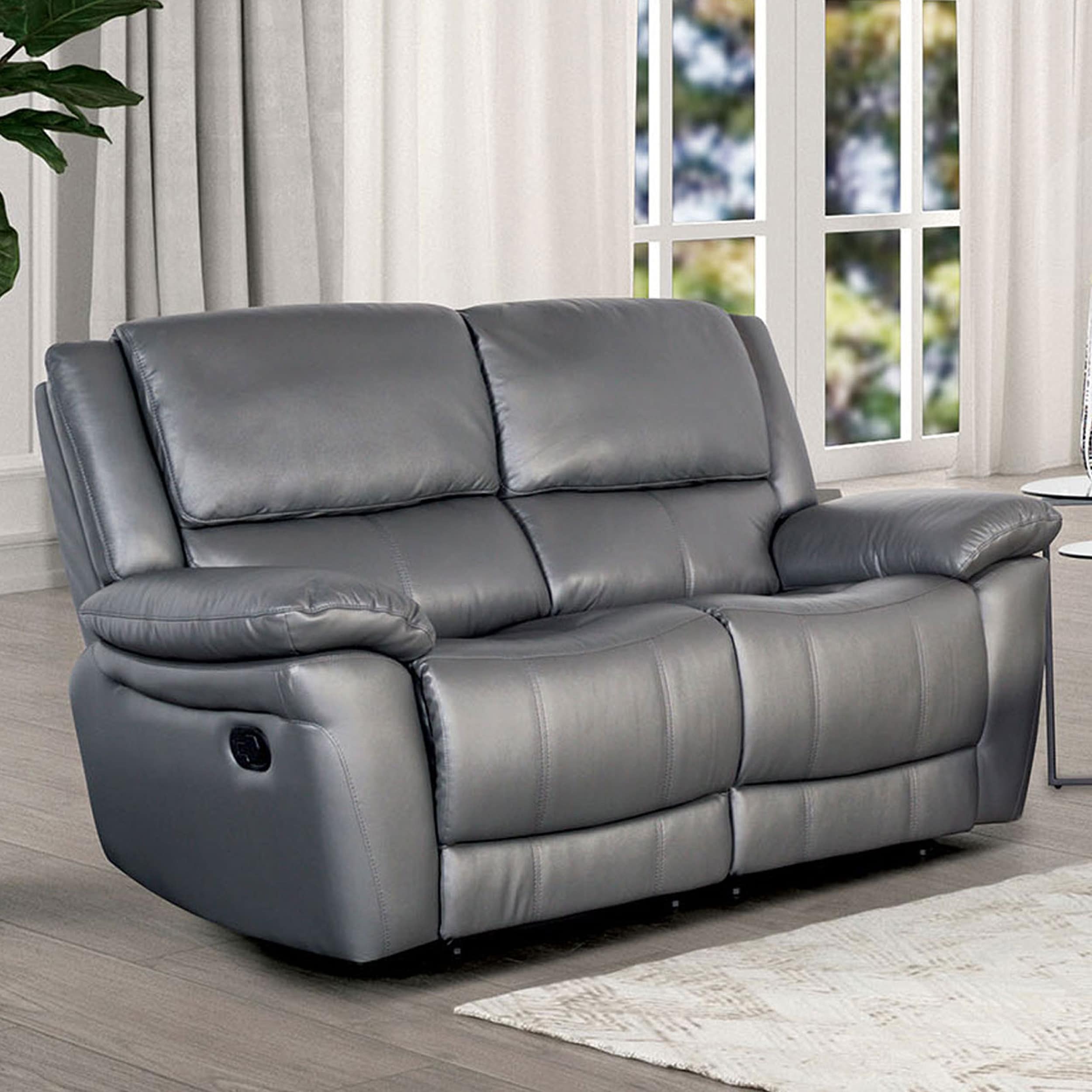 Furniture of America IDF-69003DG-LV Loure 60-in Modern Dark Gray Genuine leather 2 -seater Loveseat