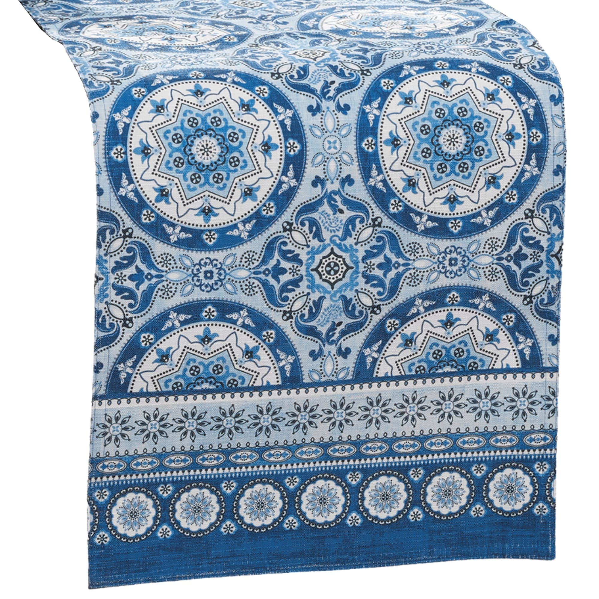 Vietri Medallion Blue Polyester Indoor/Outdoor Table Runner 13x70