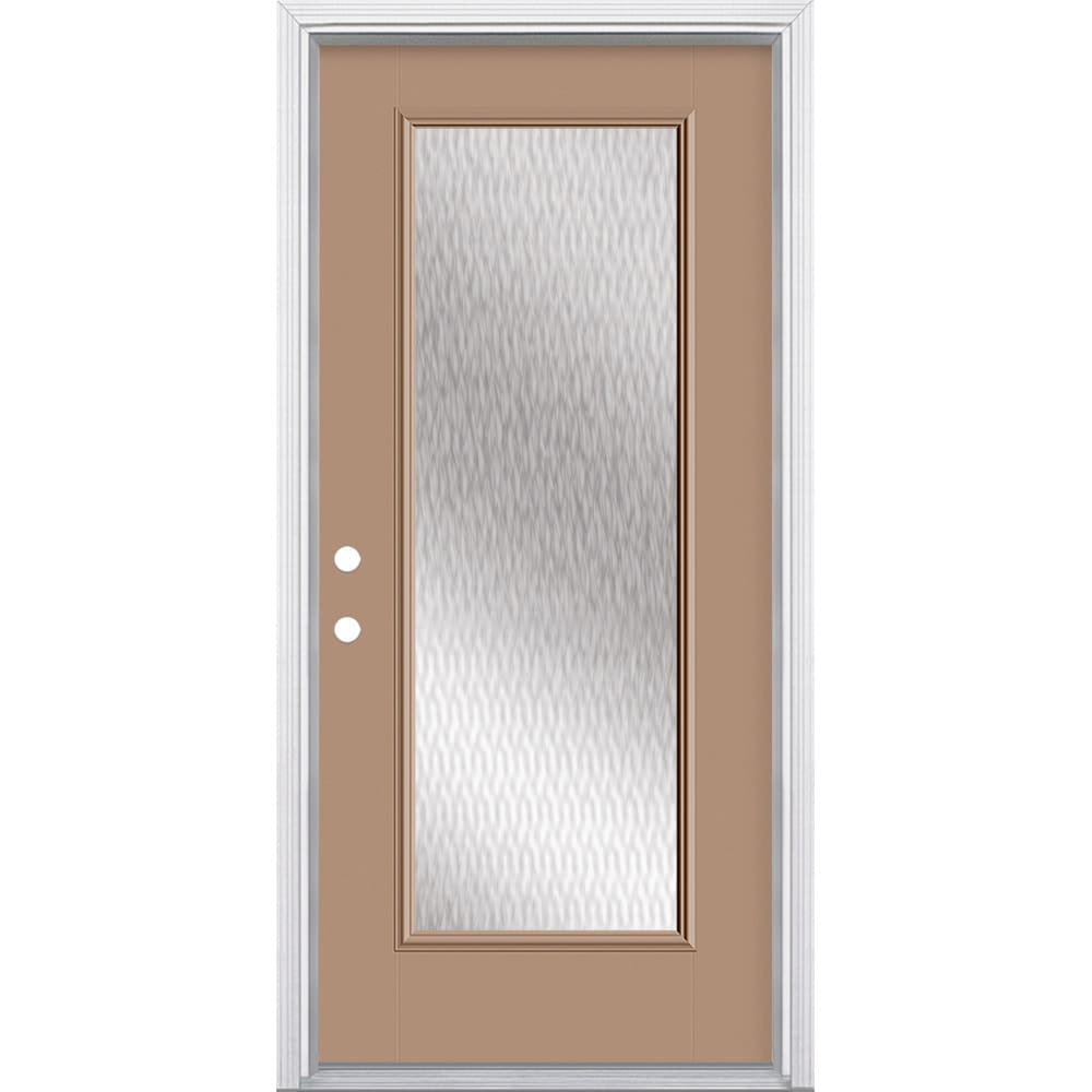 Masonite 627994 36-in x 80-in x 4-9/16-in Fiberglass Full lite Right-hand inswing Warm Wheat Painted Prehung Front Door with Brickmould Insulating core