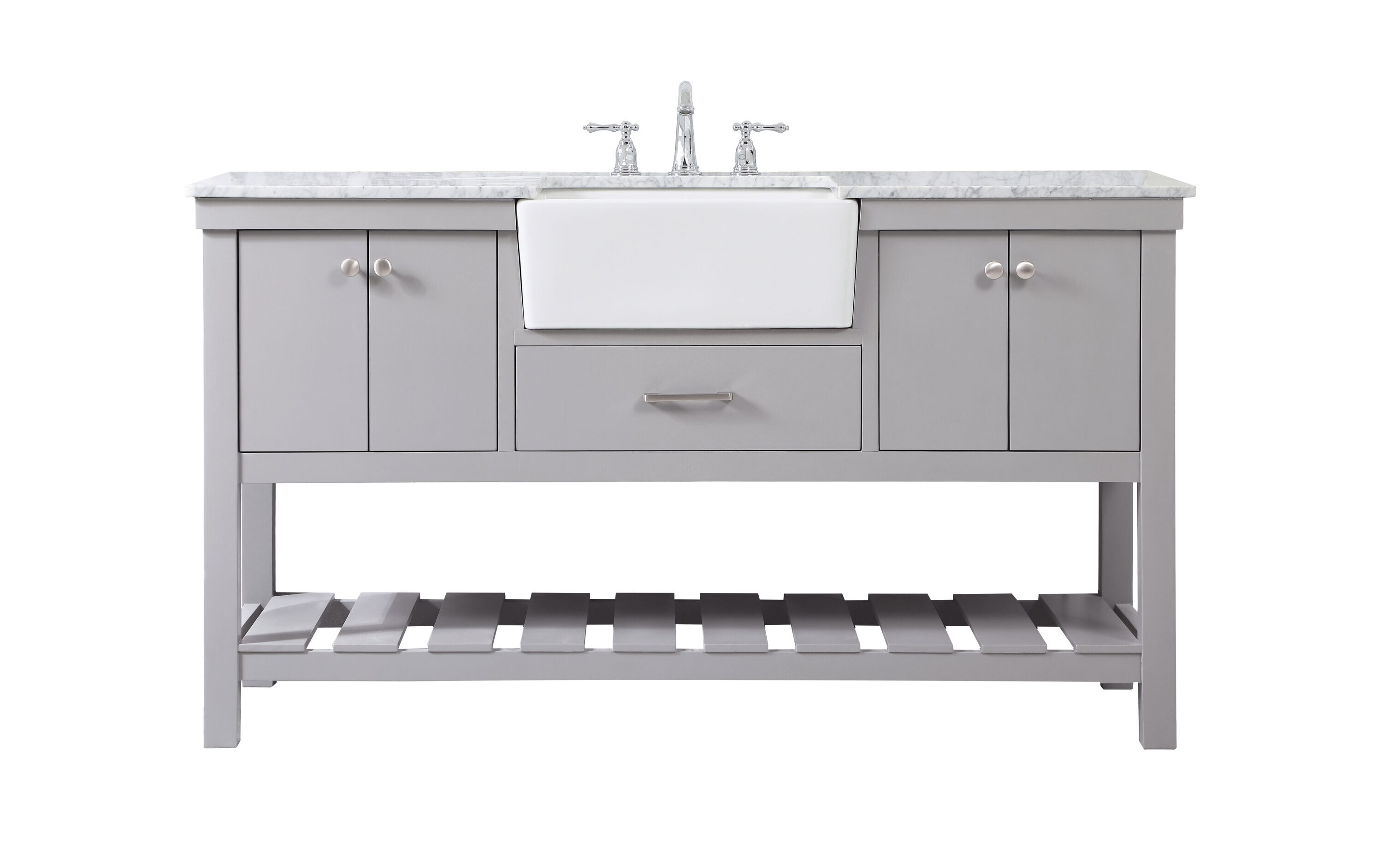 Elegant Decor HF180480GR Home Furnishing 60-in Grey Farmhouse Single sink Bathroom Vanity with Carrara White Marble Top
