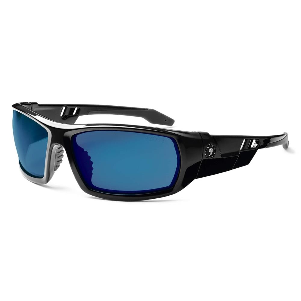 Skullerz Ergodyne Odin Safety Glasses/Sunglasses, Black Frame, Blue Mirror  Lens - Impact Resistant, Anti-Scratch, UV Protection