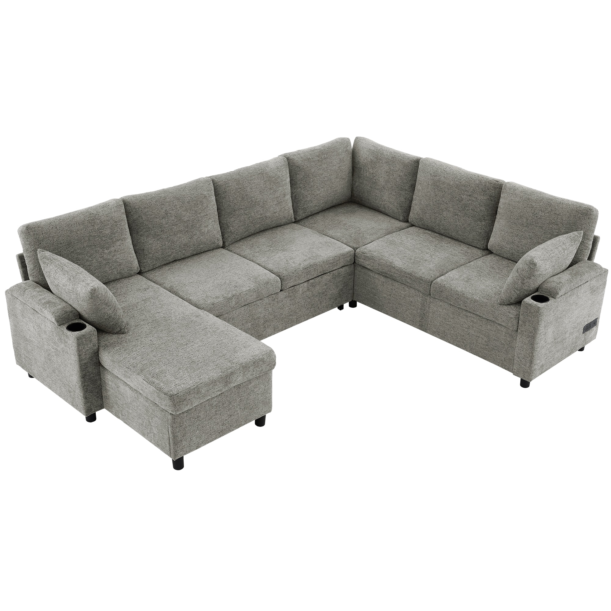 Siavonce 109.9-in W Modern LIGHT GREY Chenille 6+seats Sectional with Slipcover