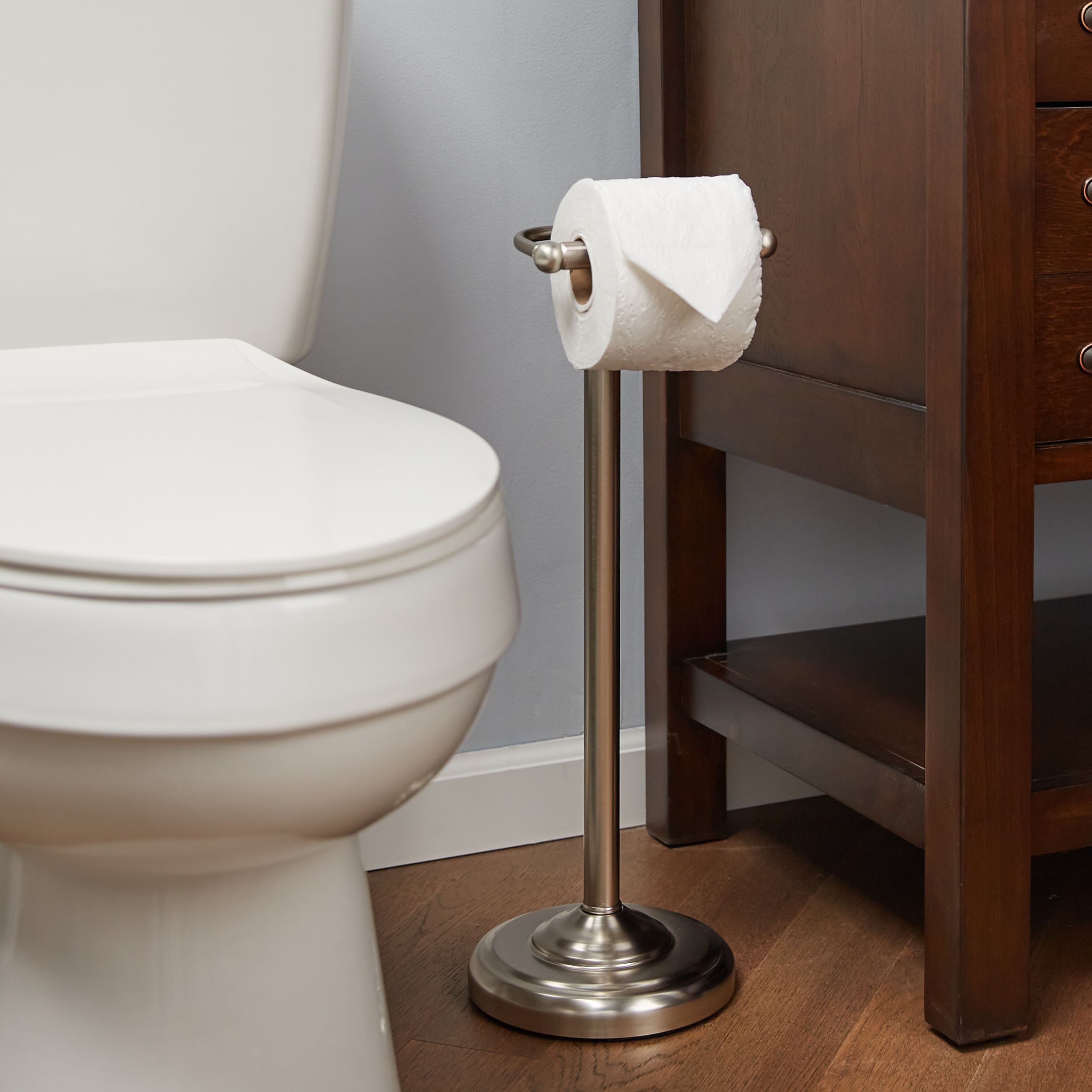 Better Homes & Gardens Standing Toilet Paper Holder, Satin Nickel 