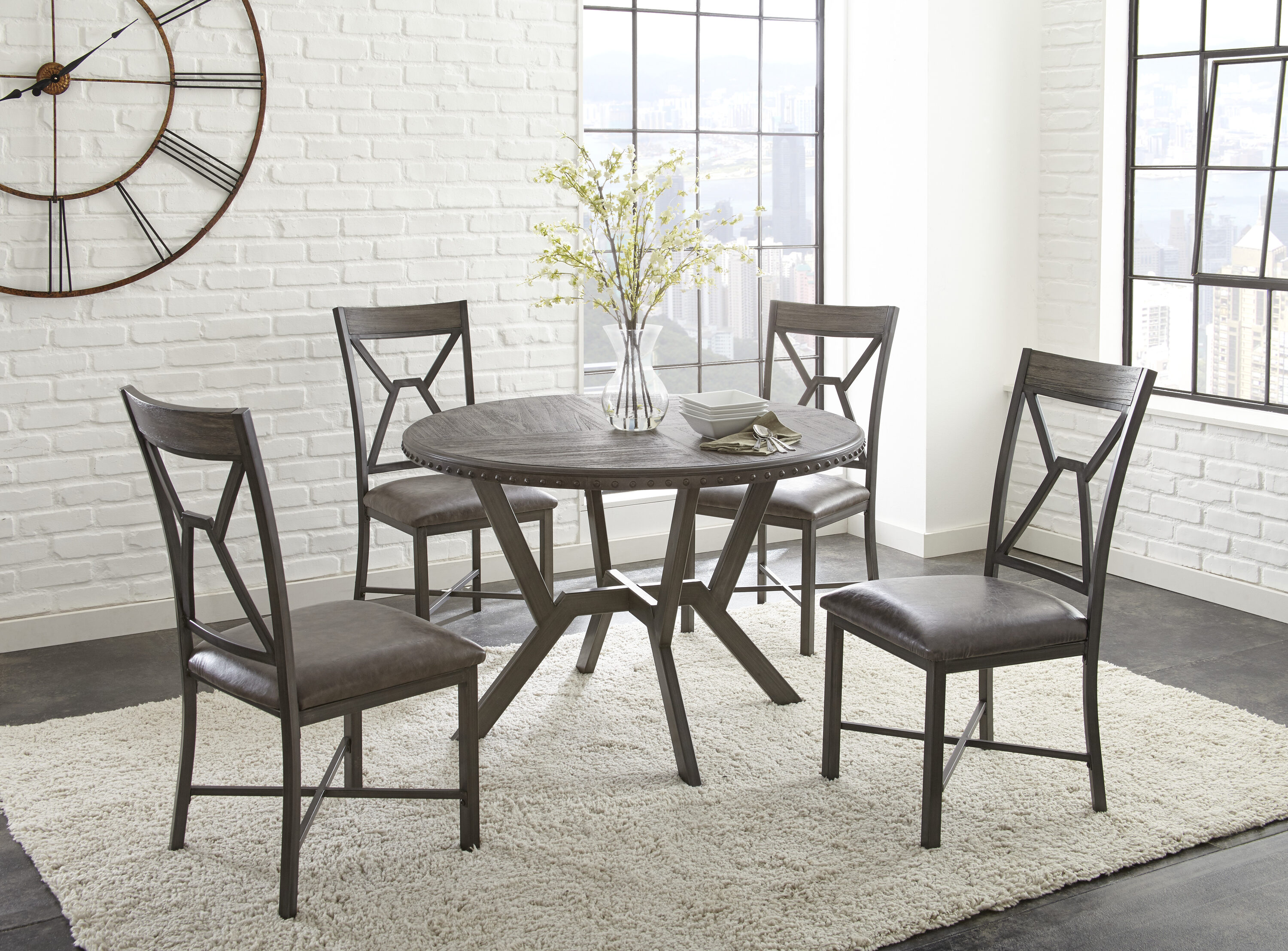 Modern Transitional 45" Round Wood Dining Table in Gray