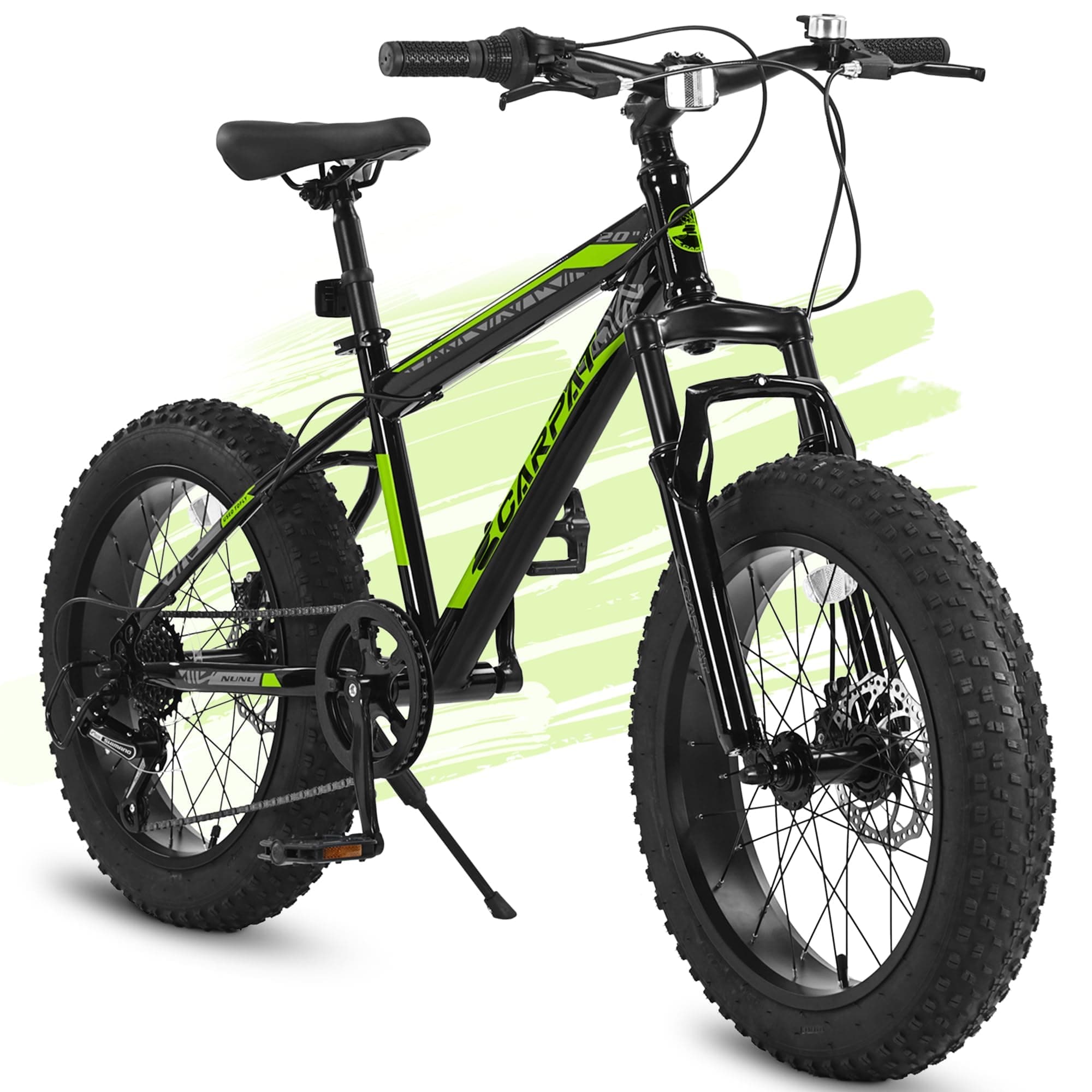 Ama Pear 20 Inch Kids Teen Mountain Bike 7 Speed High Carbon Steel Frame Disc Brakes Front Suspension Wide Tires